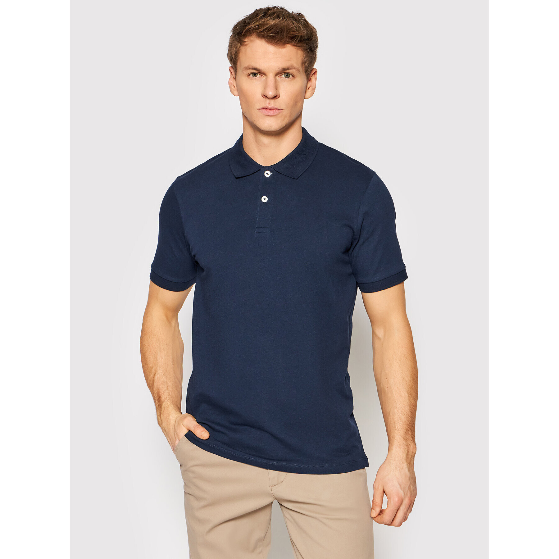 Jack&Jones Tricou polo Linen Basic 12199714 Bleumarin Regular Fit - Pled.ro