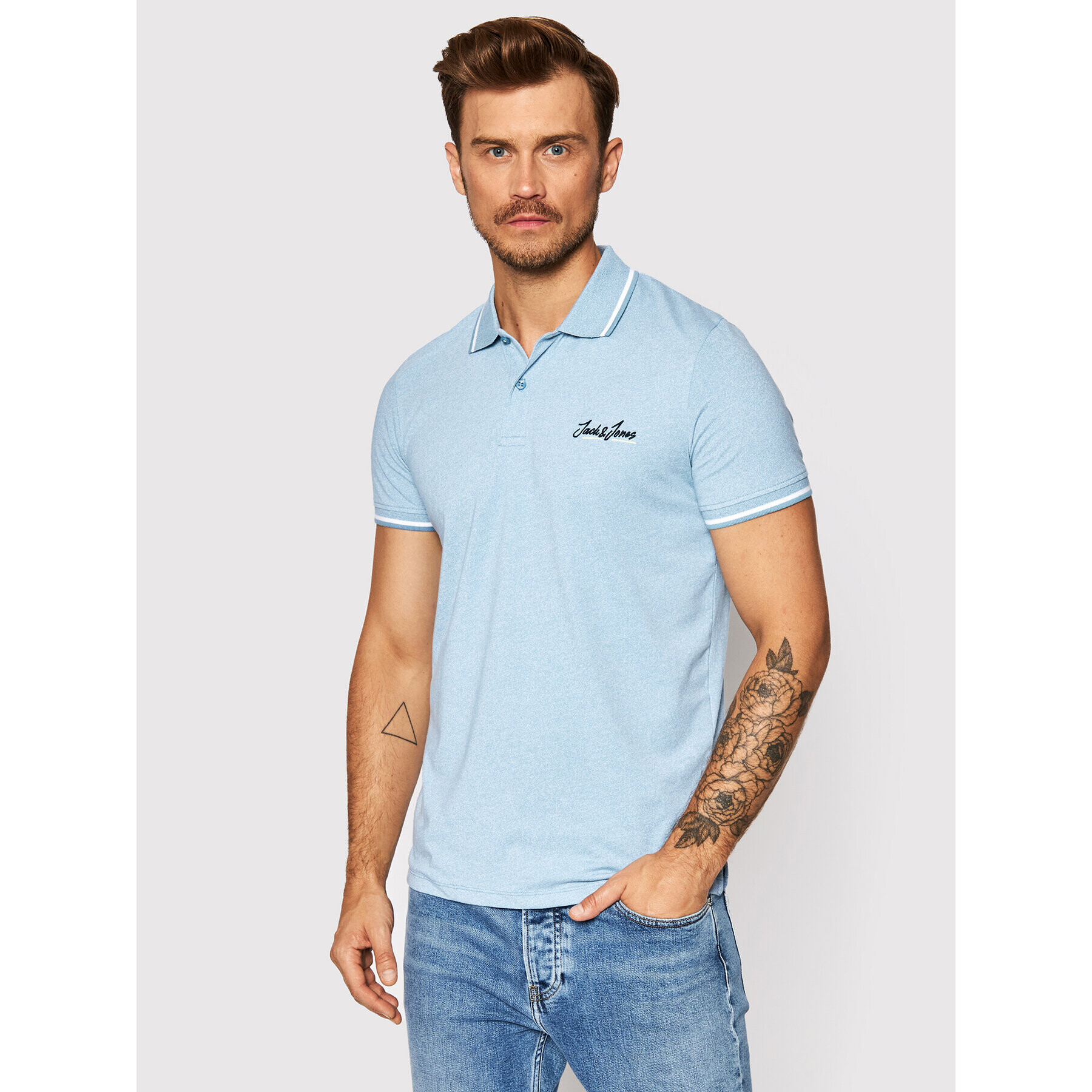 Jack&Jones Tricou polo Tons 12186778 Albastru Regular Fit - Pled.ro