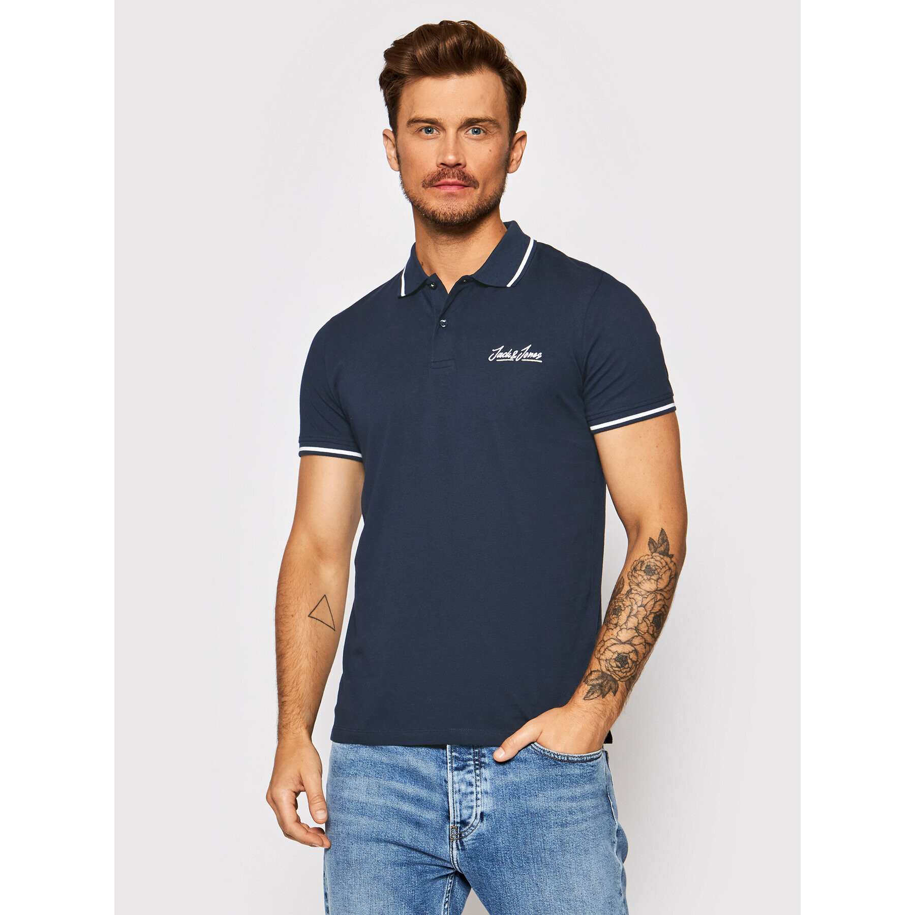 Jack&Jones Tricou polo Tons 12186778 Bleumarin Regular Fit - Pled.ro