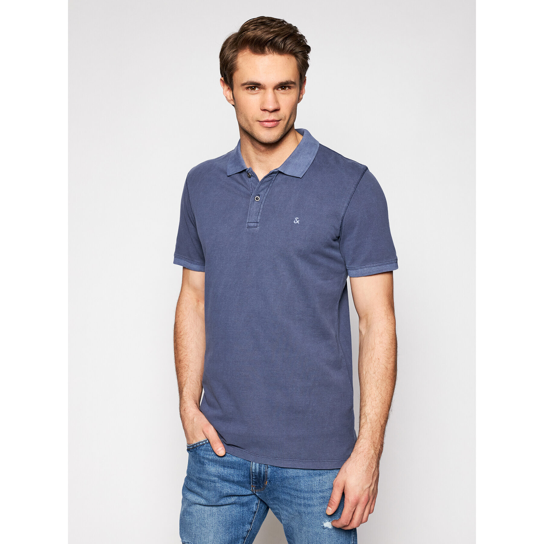 Jack&Jones Tricou polo Washed Polo 12180890 Bleumarin Slim Fit - Pled.ro