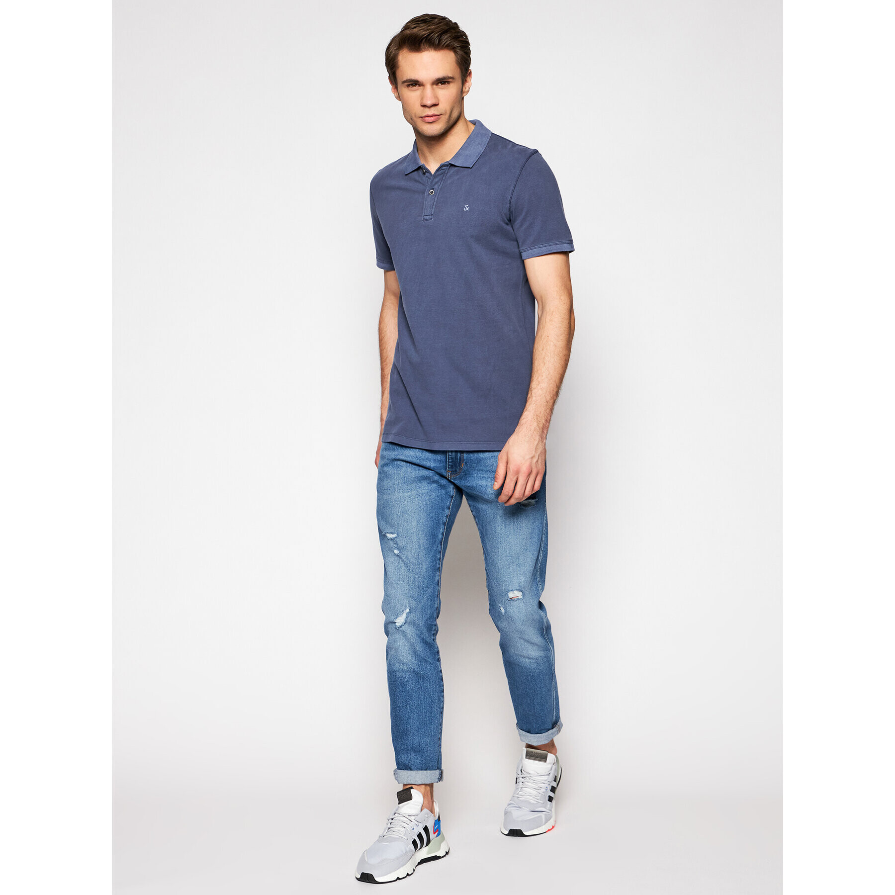 Jack&Jones Tricou polo Washed Polo 12180890 Bleumarin Slim Fit - Pled.ro