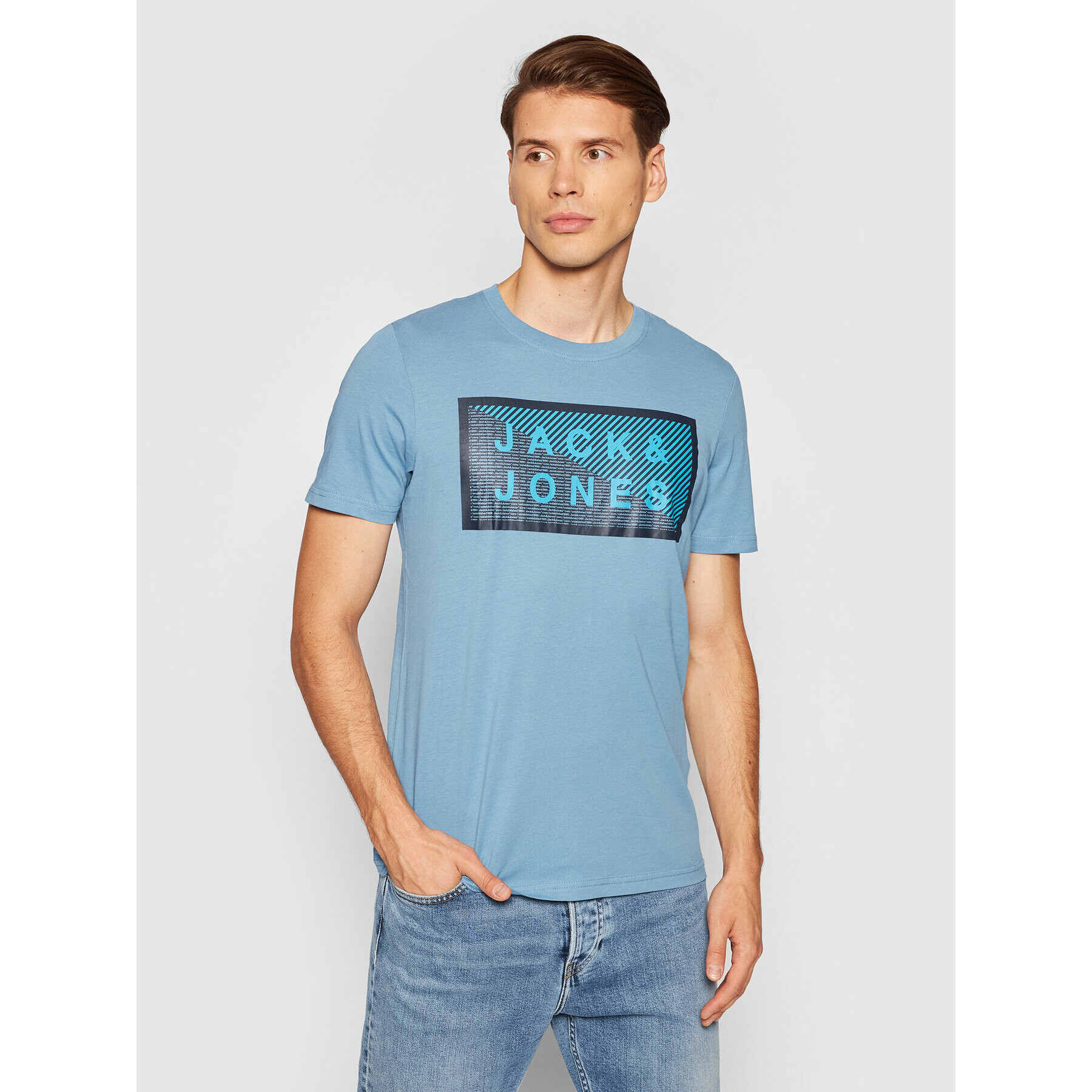 Jack&Jones Tricou Shawn 12185035 Albastru Slim Fit - Pled.ro