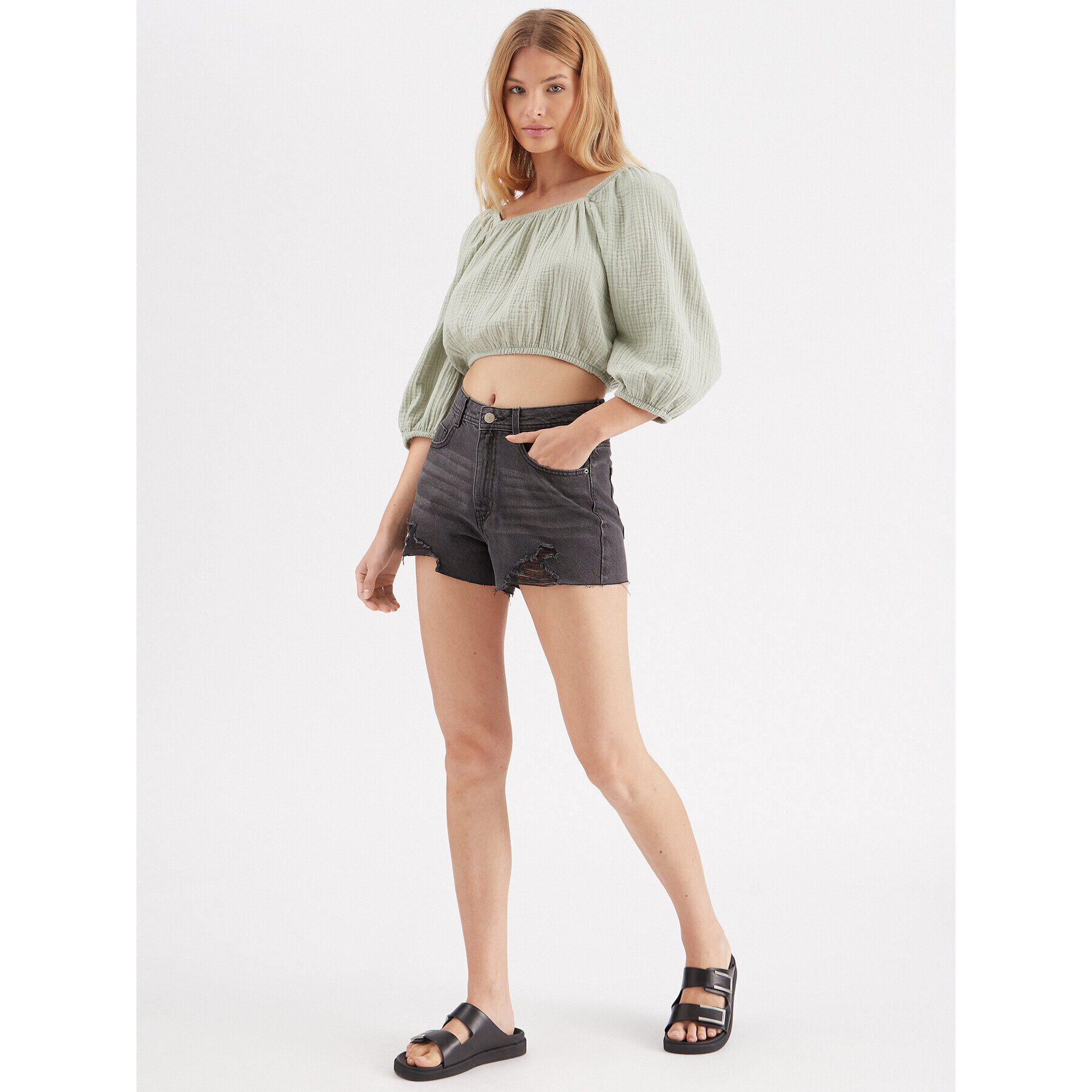 JDY Bluză 15288358 Verde Cropped Fit - Pled.ro