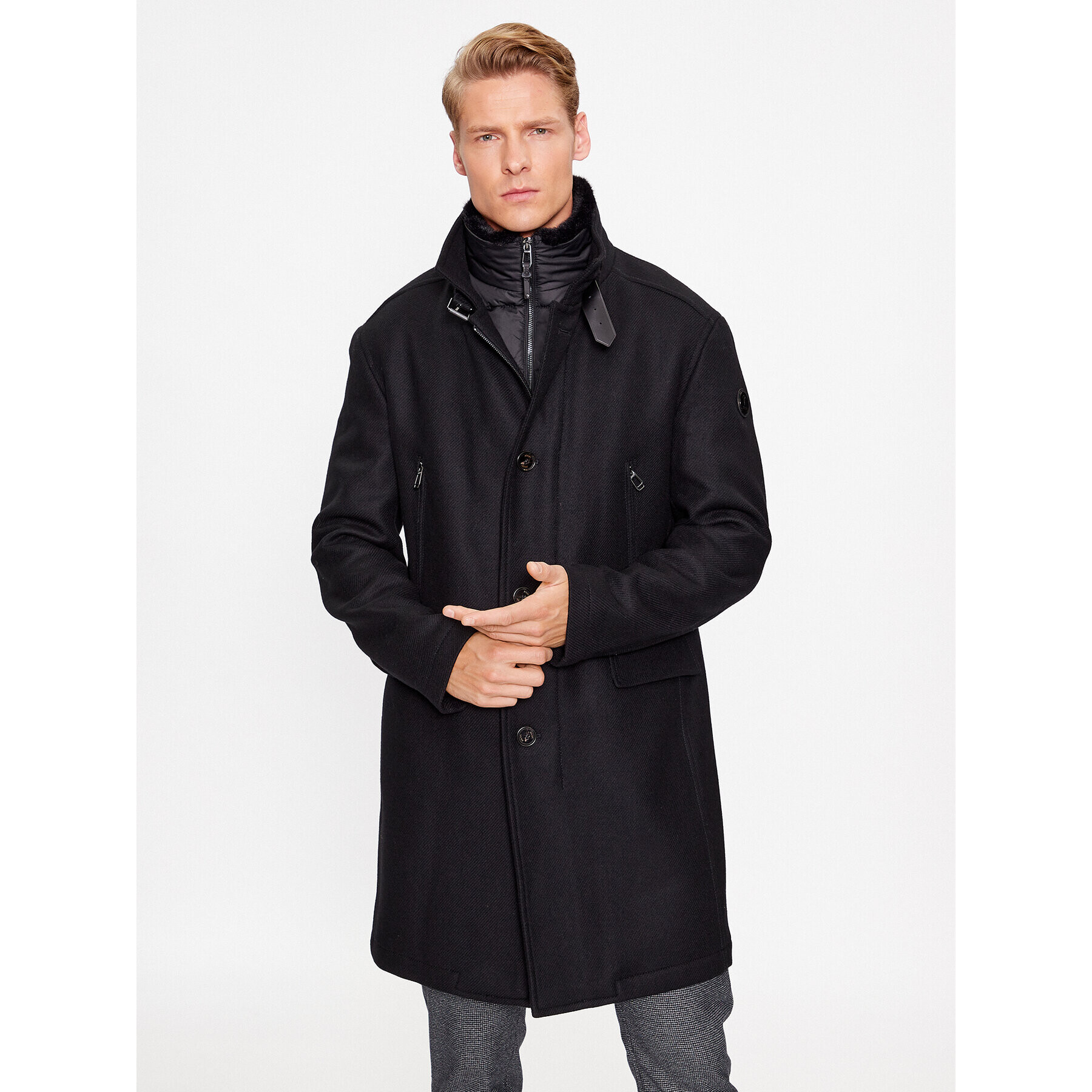 JOOP! Palton de lână 30037696 Negru Regular Fit - Pled.ro