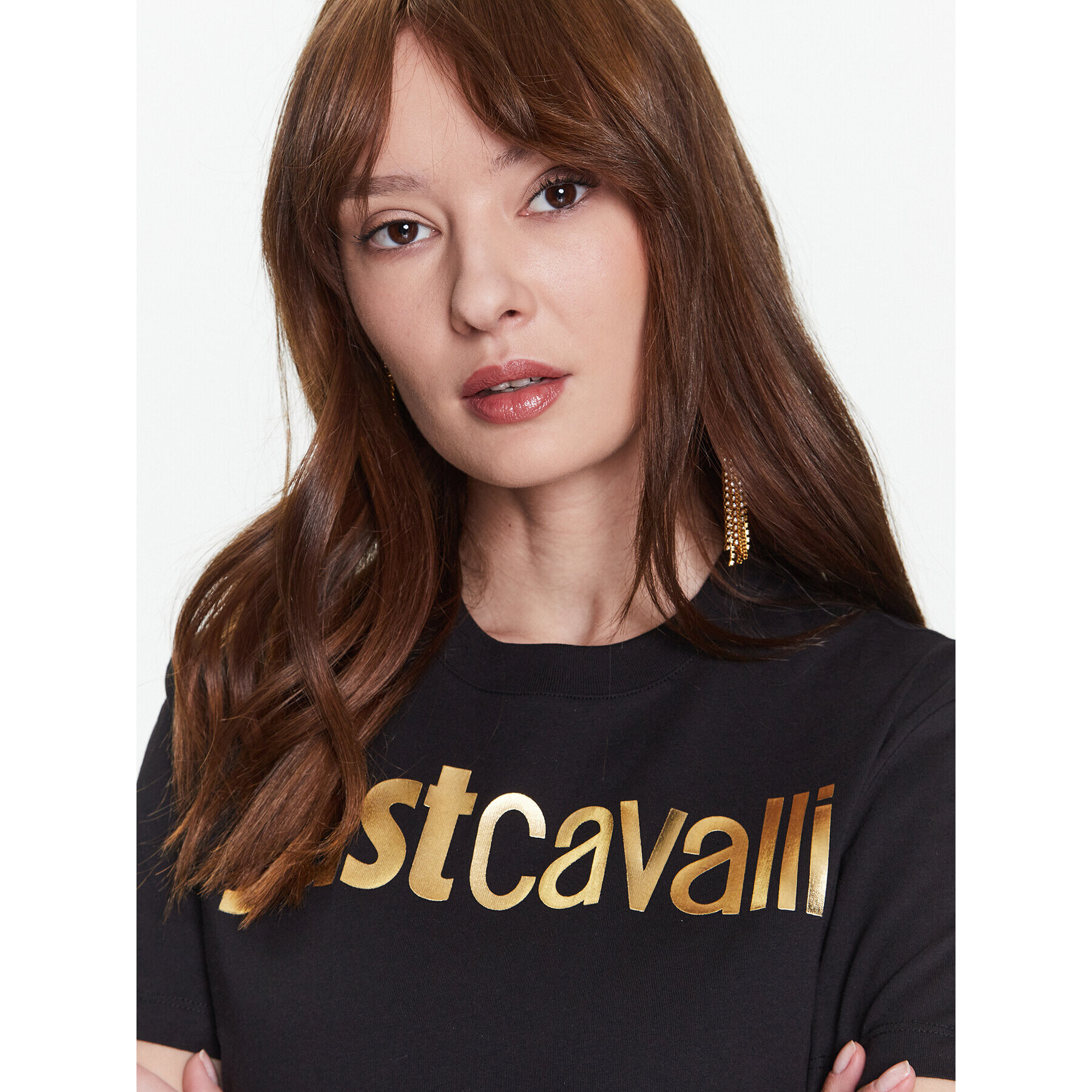 Just Cavalli Tricou 74PBHF00 Negru Regular Fit - Pled.ro