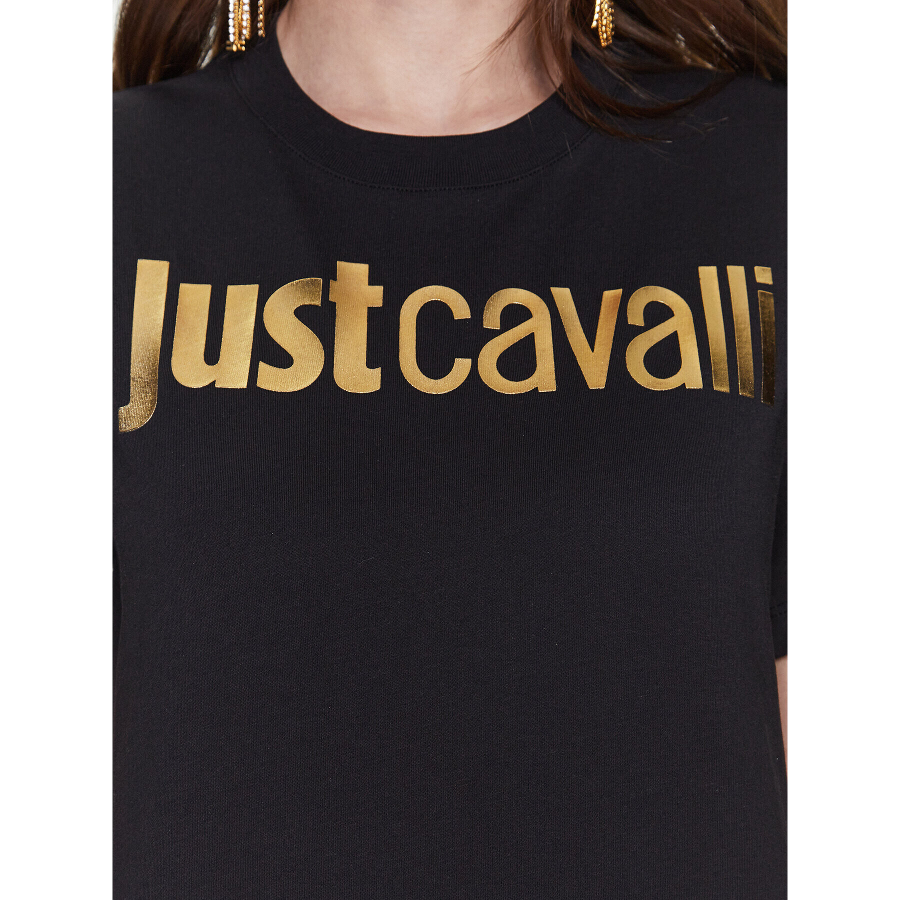 Just Cavalli Tricou 74PBHF00 Negru Regular Fit - Pled.ro