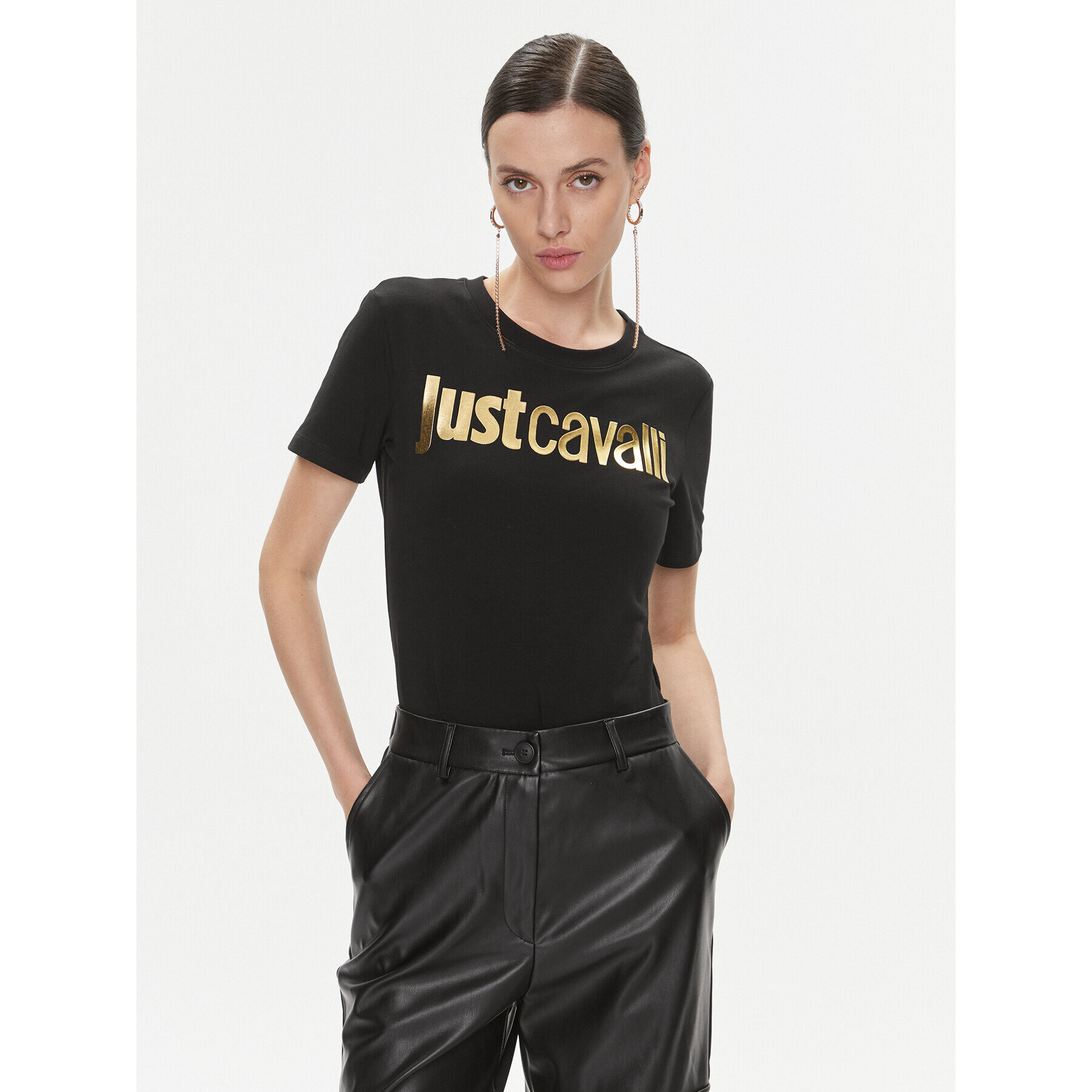 Just Cavalli Tricou 75PAHT00 Negru Regular Fit - Pled.ro