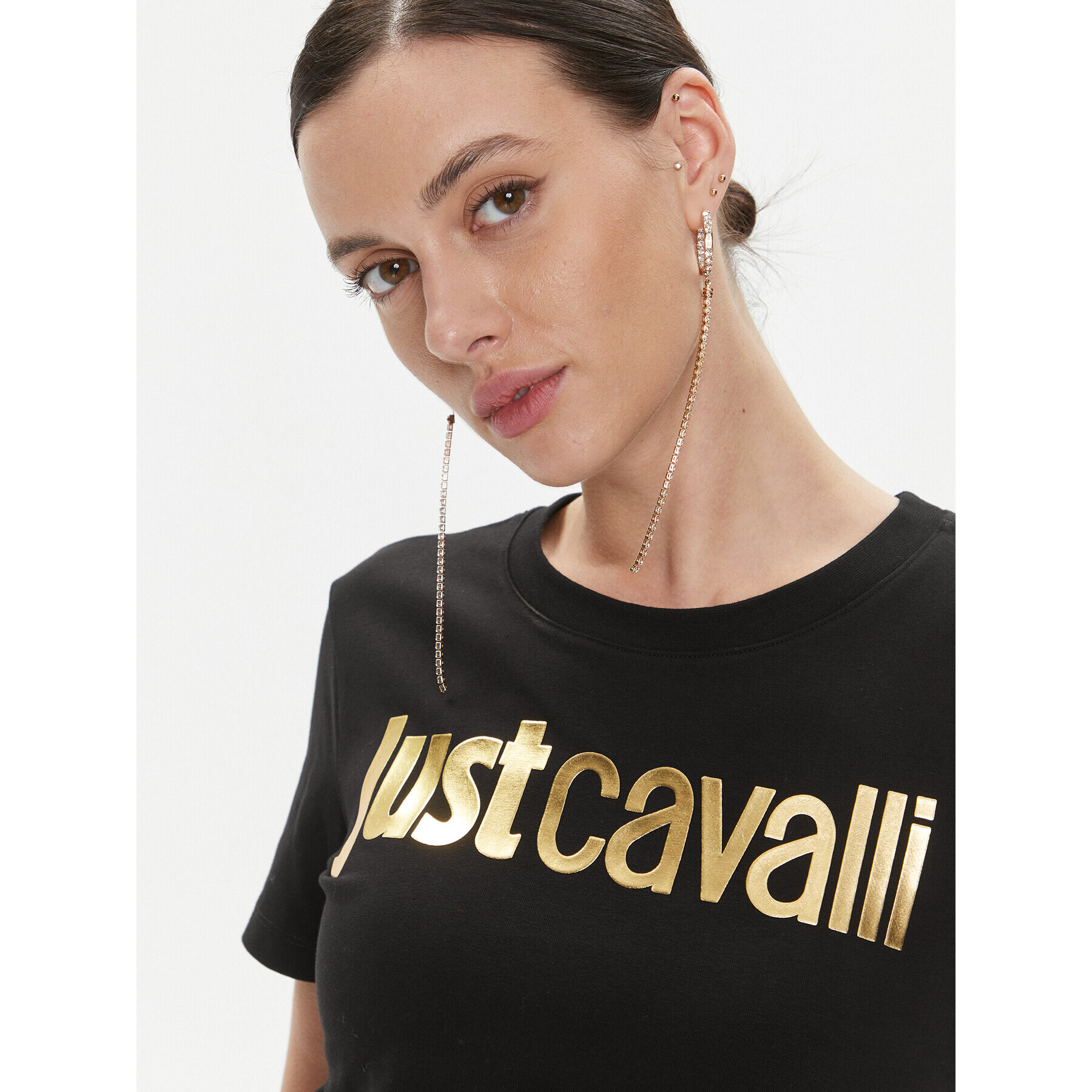 Just Cavalli Tricou 75PAHT00 Negru Regular Fit - Pled.ro