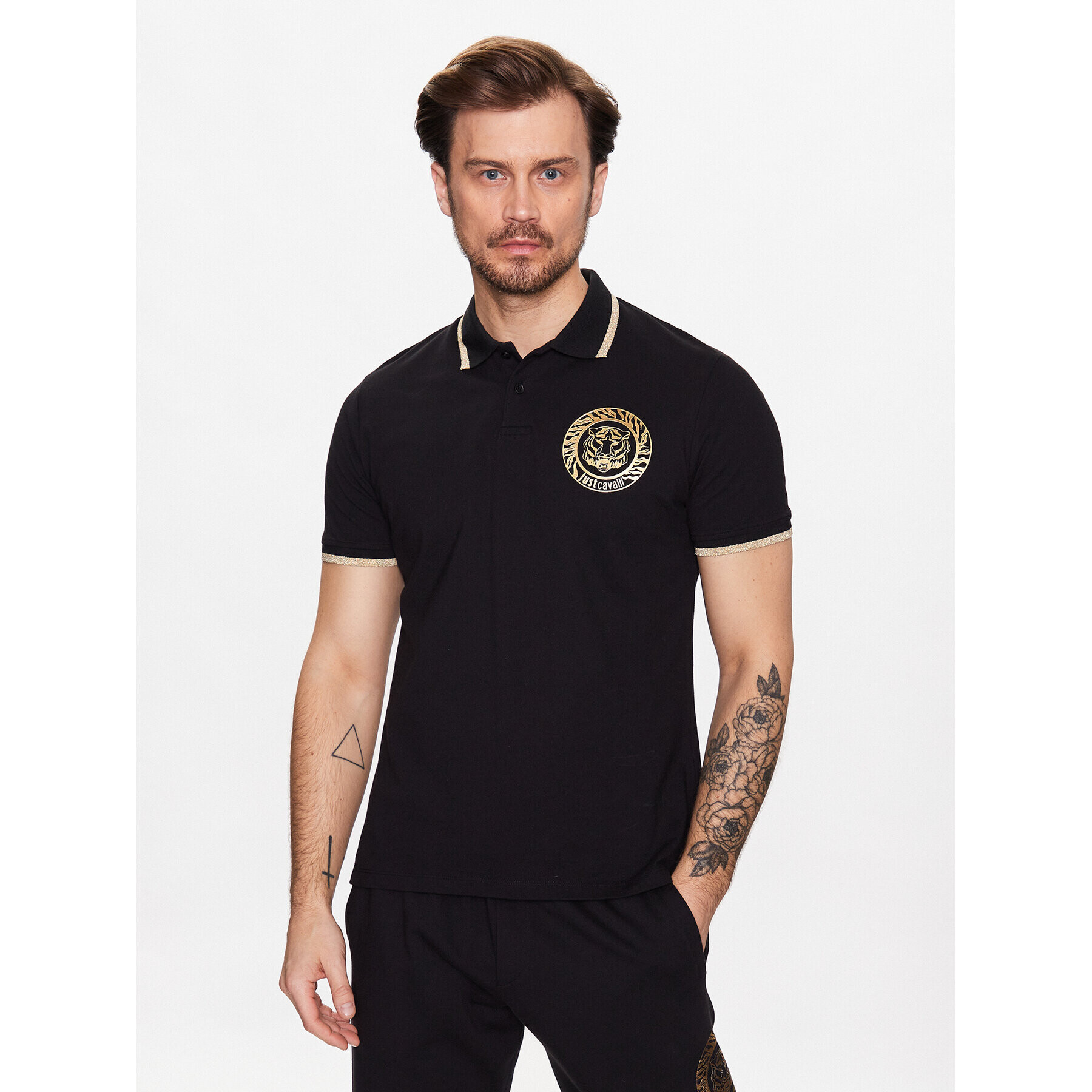 Just Cavalli Tricou polo 74OBGF03 Negru Regular Fit - Pled.ro