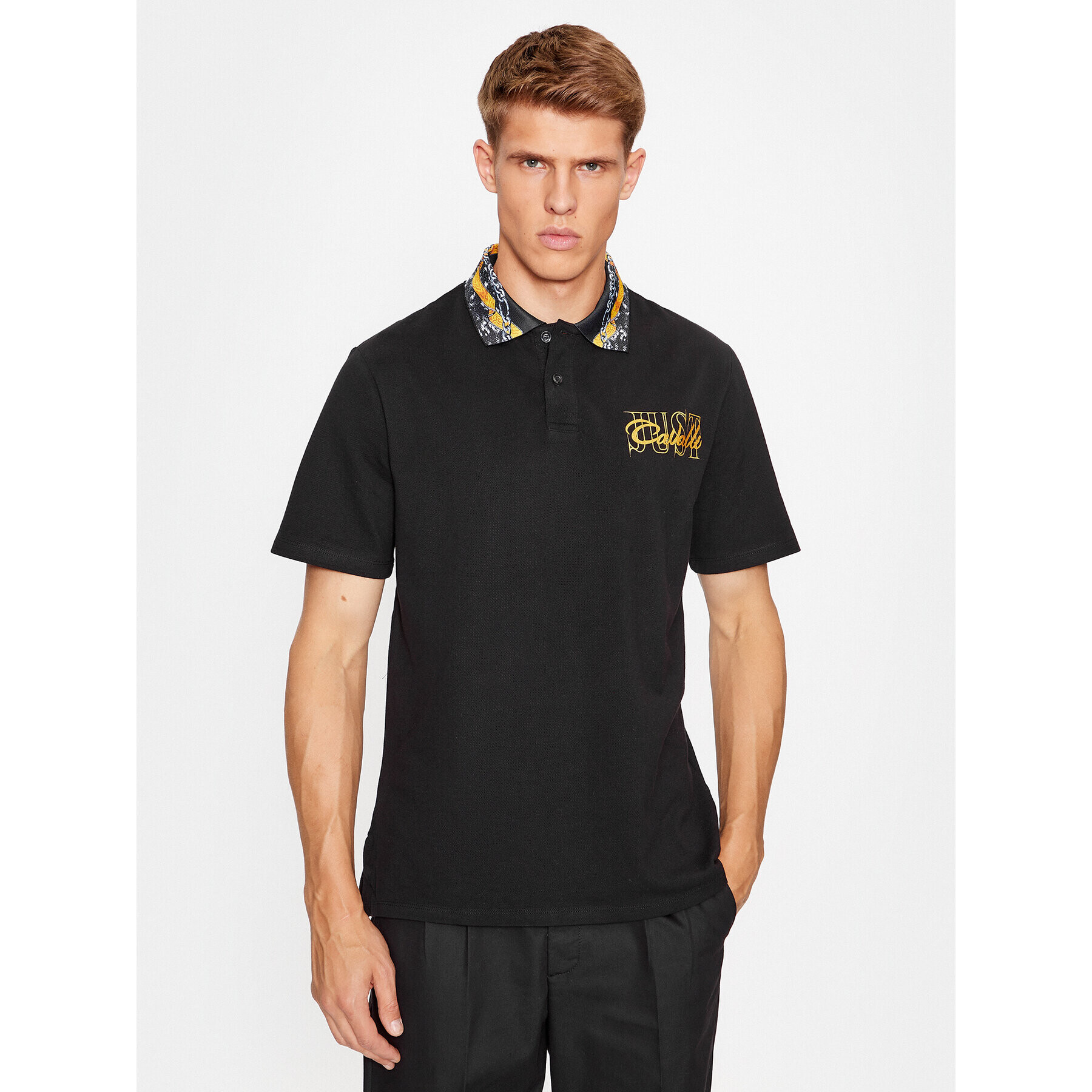 Just Cavalli Tricou polo 75OAGT04 Negru Regular Fit - Pled.ro