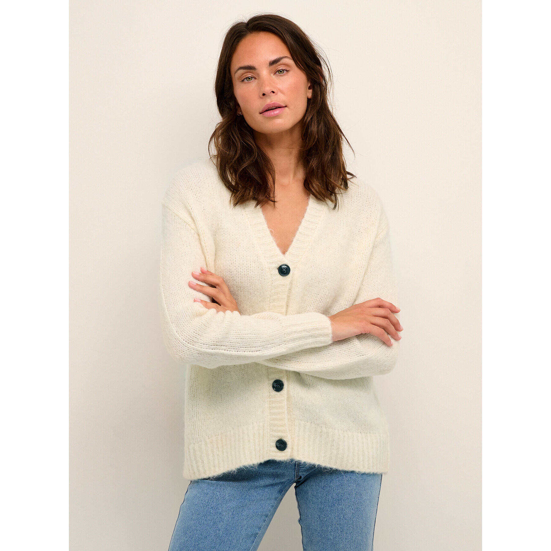 Kaffe Cardigan Zaroline 10507116 Écru Boxy Fit - Pled.ro