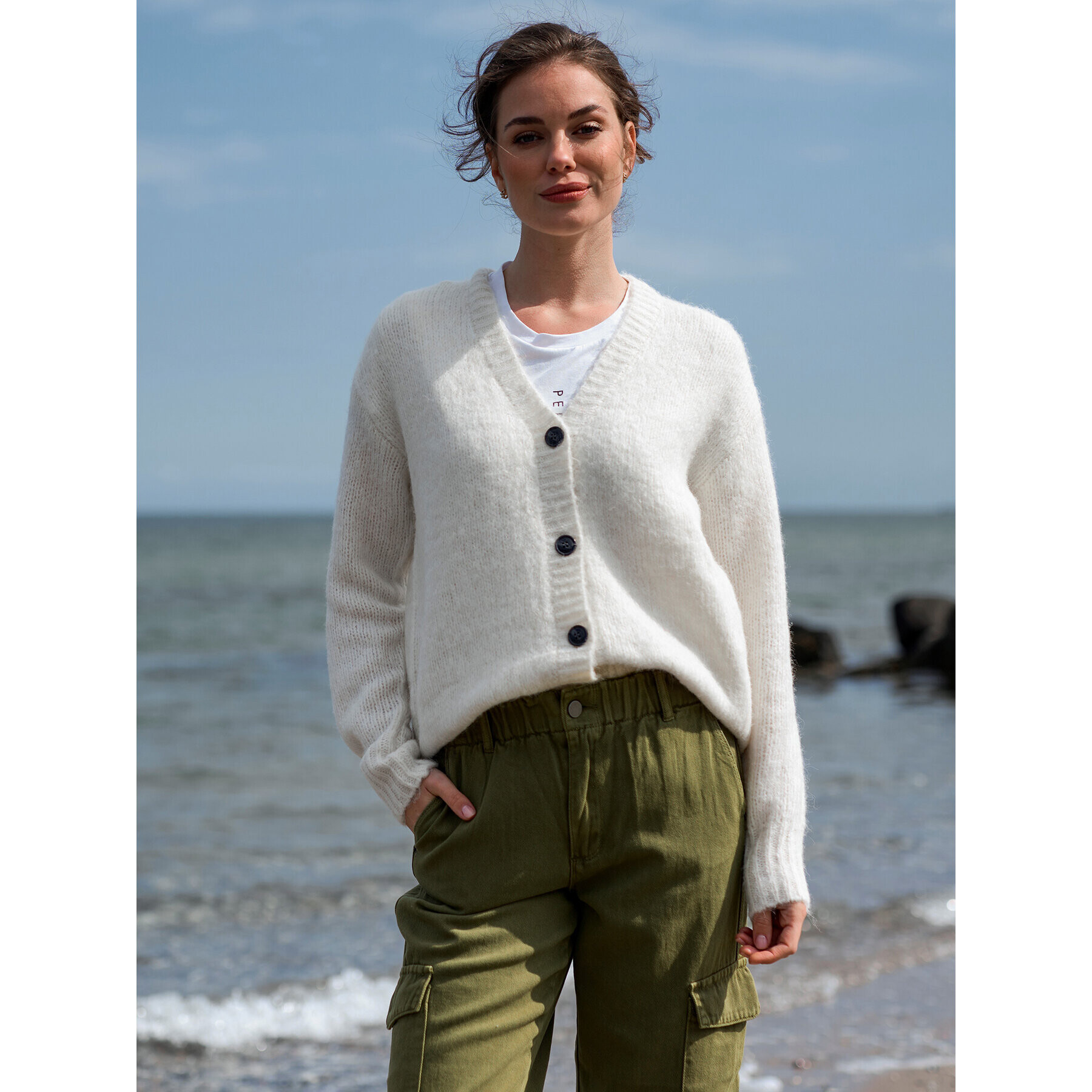 Kaffe Cardigan Zaroline 10507116 Écru Boxy Fit - Pled.ro