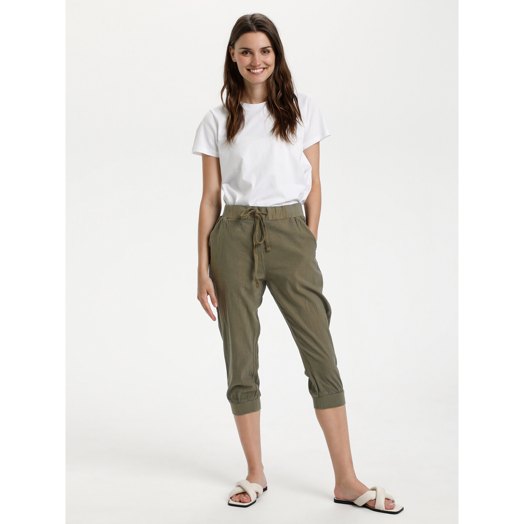 Kaffe Pantaloni din material Naya 10502803 Verde Regular Fit - Pled.ro