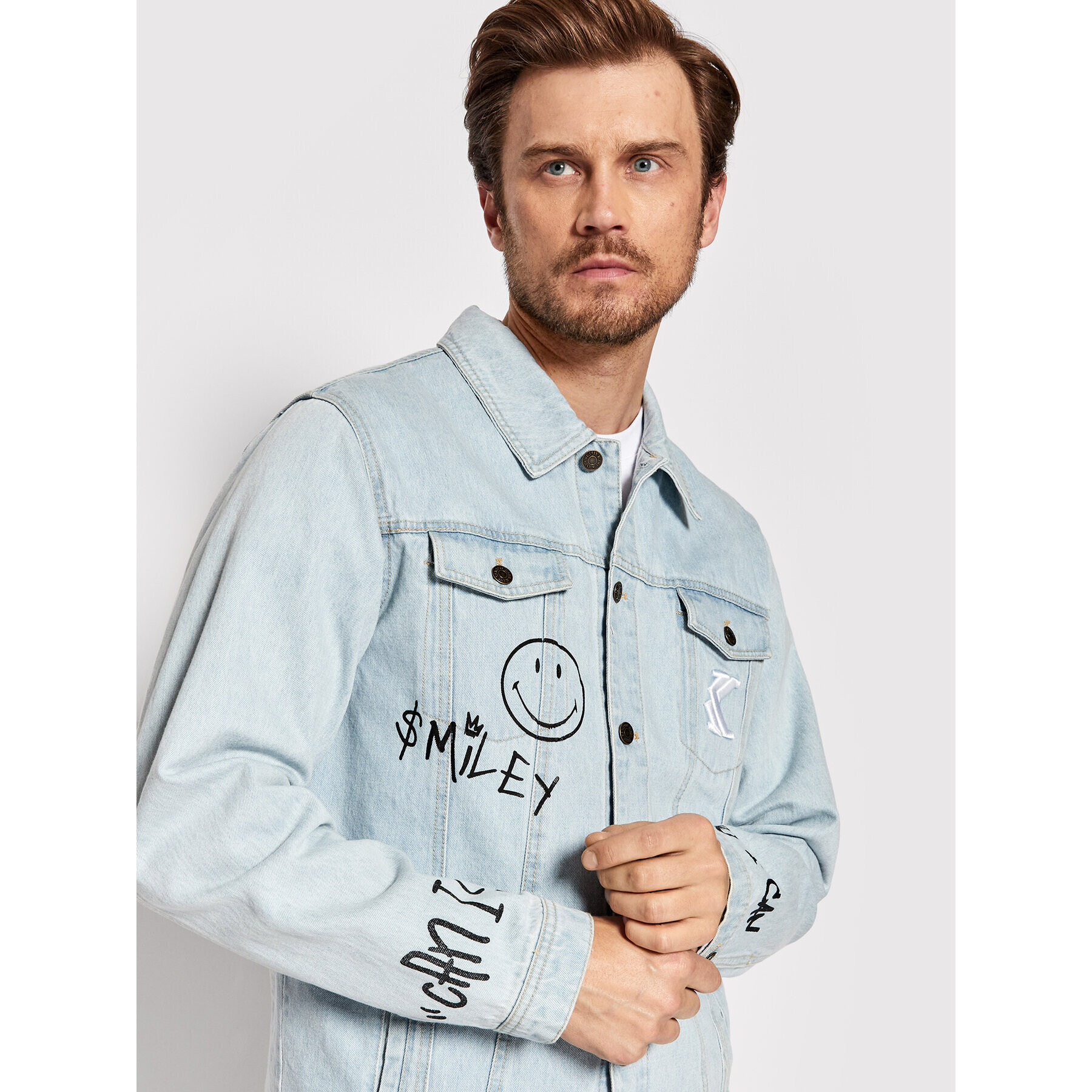 Karl Kani Geacă de blugi SMILEY Retro Scribble 6087126 Albastru Relaxed Fit - Pled.ro