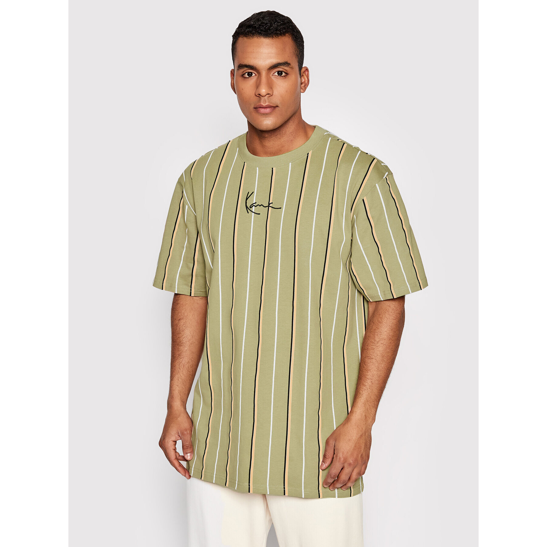 Karl Kani Tricou Small Signature Pinstripe 6030878 Verde Relaxed Fit - Pled.ro