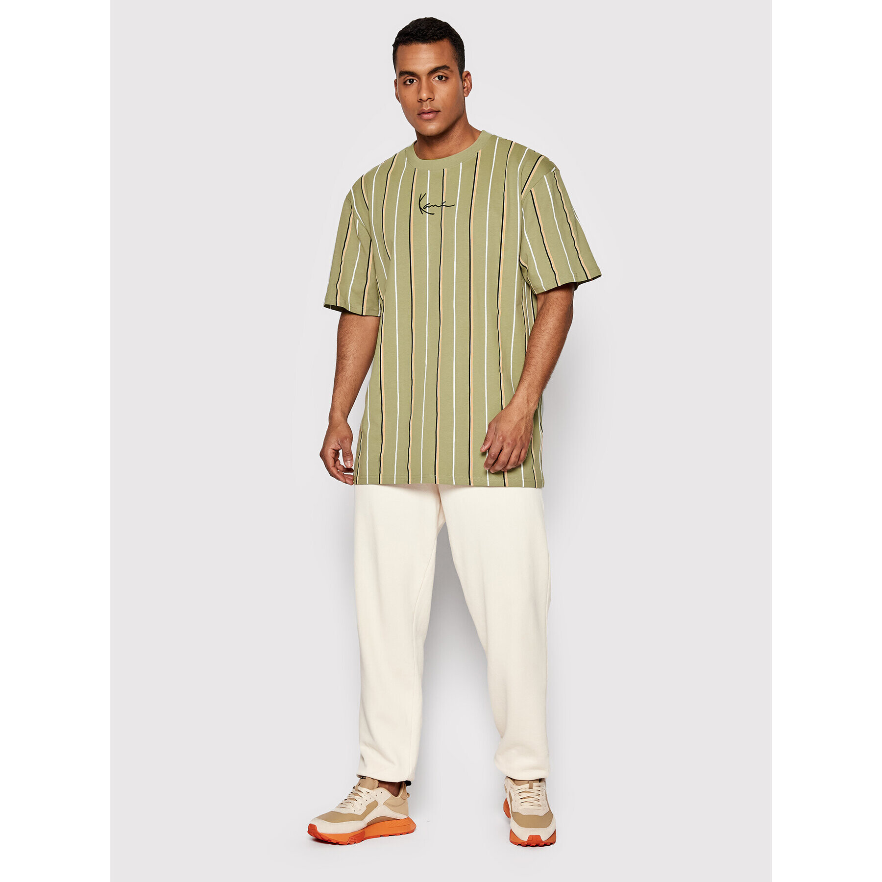 Karl Kani Tricou Small Signature Pinstripe 6030878 Verde Relaxed Fit - Pled.ro