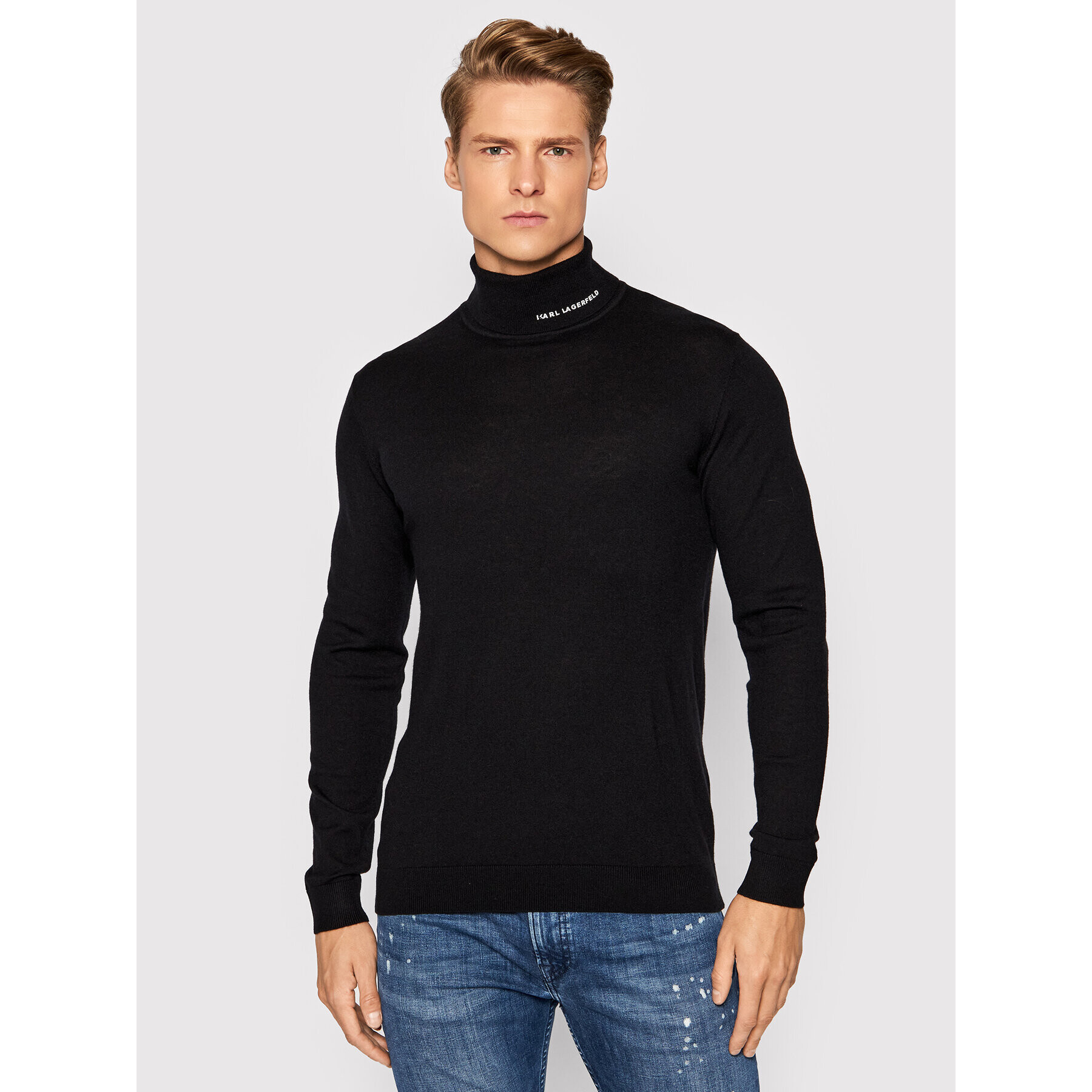 KARL LAGERFELD Bluză cu gât Knit 655047 512306 Negru Regular Fit - Pled.ro