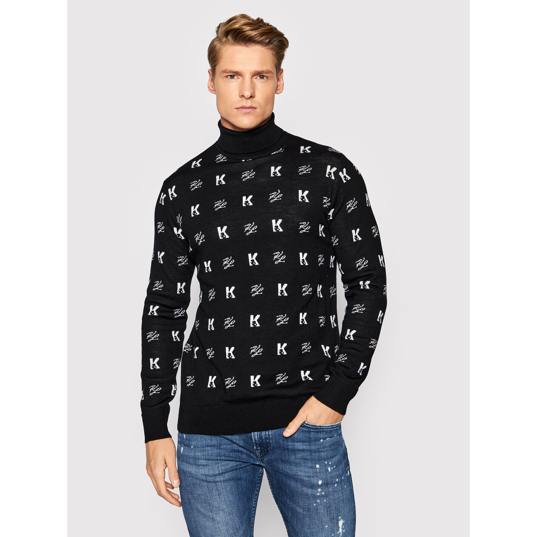 KARL LAGERFELD Bluză cu gât Knit 655060 512399 Negru Regular Fit - Pled.ro