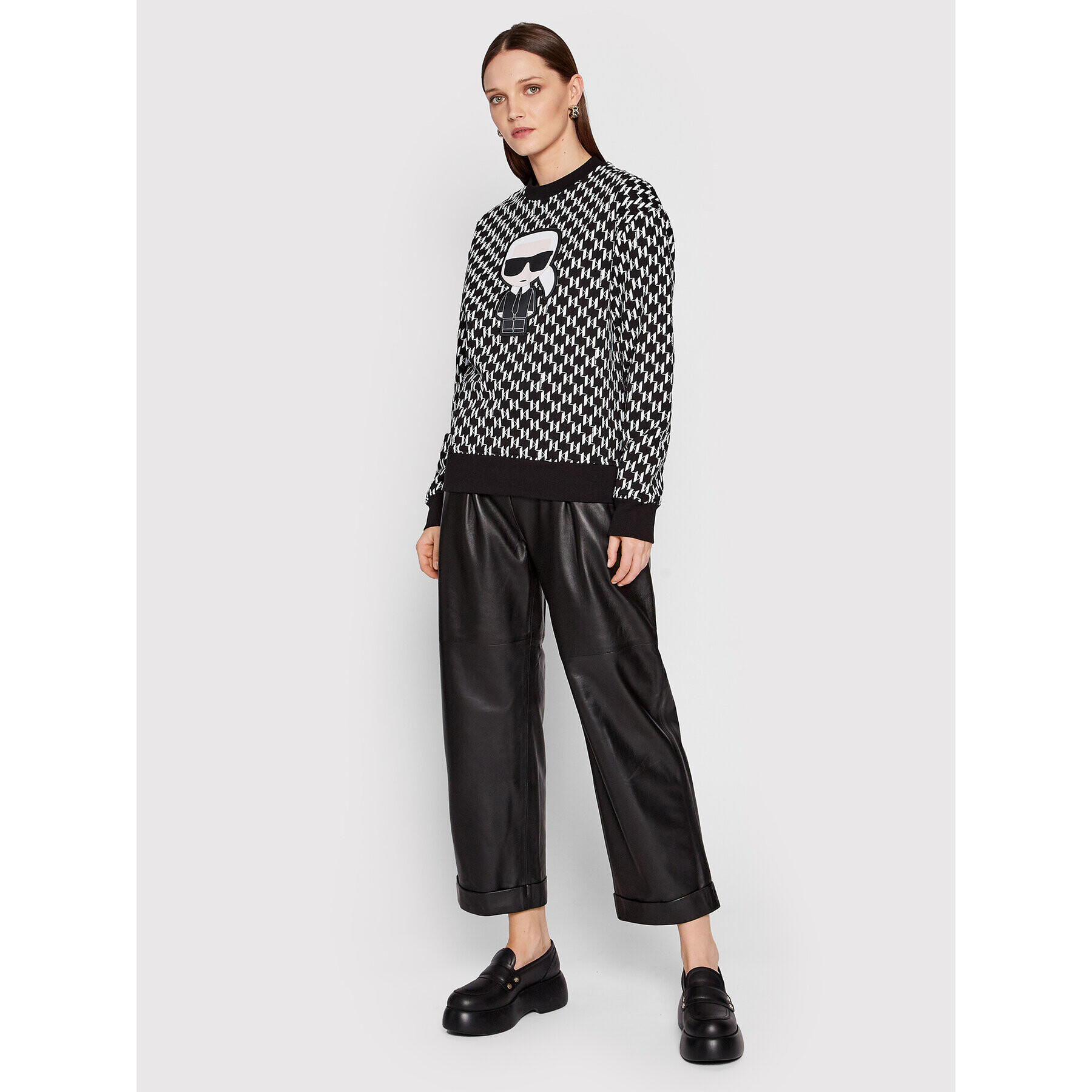 KARL LAGERFELD Bluză Ikonik Monogram 220W1884 Negru Relaxed Fit - Pled.ro