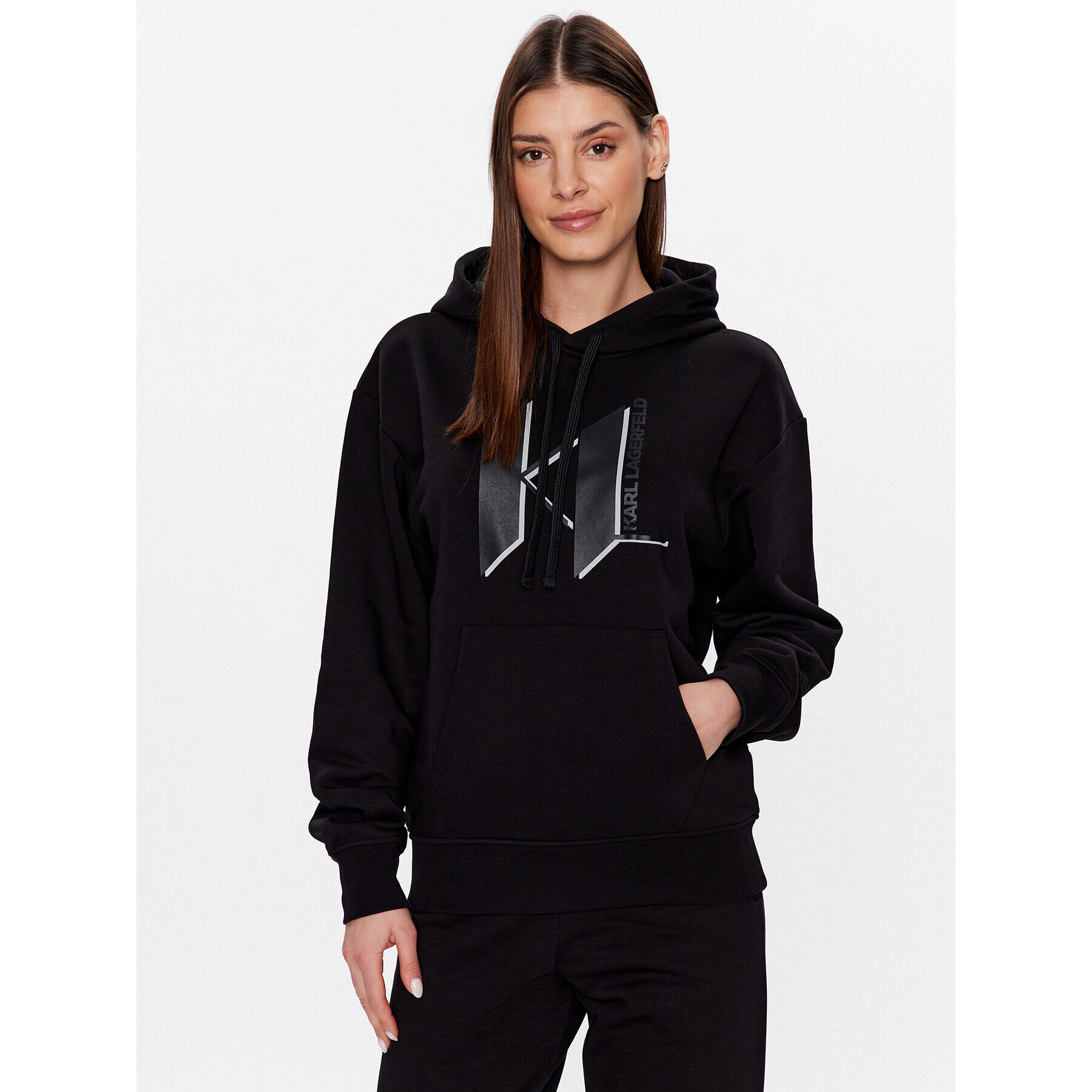 KARL LAGERFELD Bluză Unisex 225W2183 Negru Relaxed Fit - Pled.ro