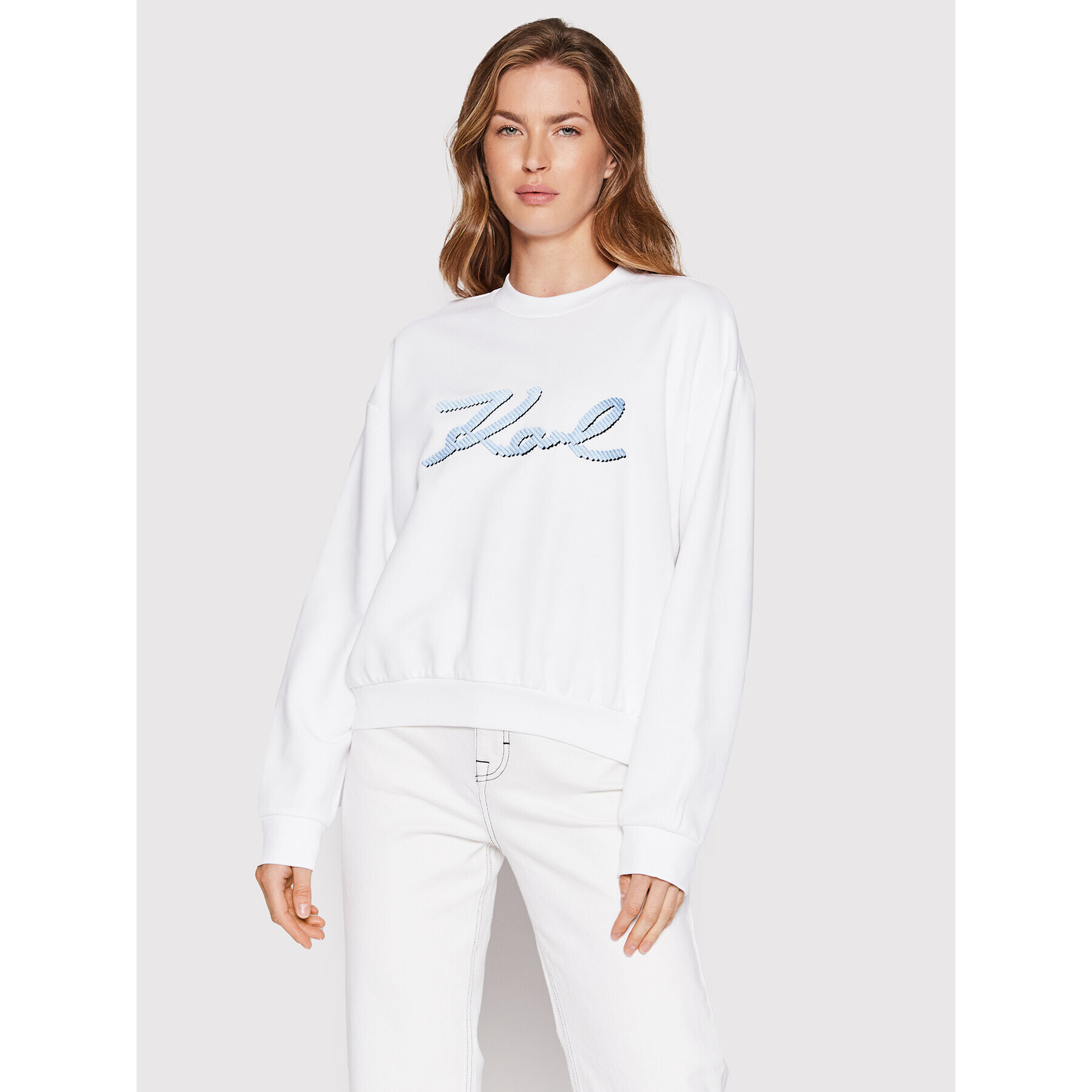 KARL LAGERFELD Bluză Logo 221W1810 Alb Relaxed Fit - Pled.ro