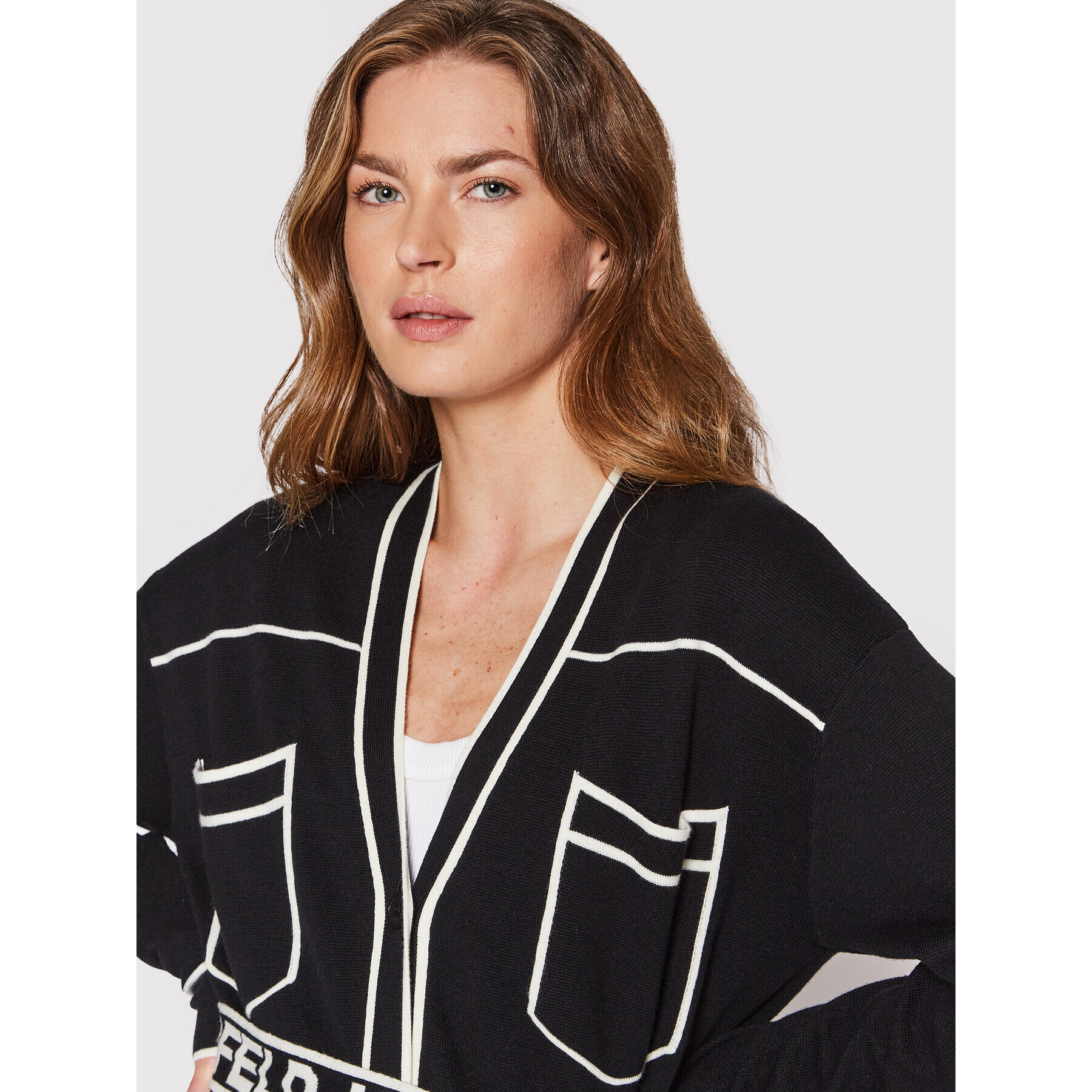 KARL LAGERFELD Cardigan 221W2003 Negru Relaxed Fit - Pled.ro