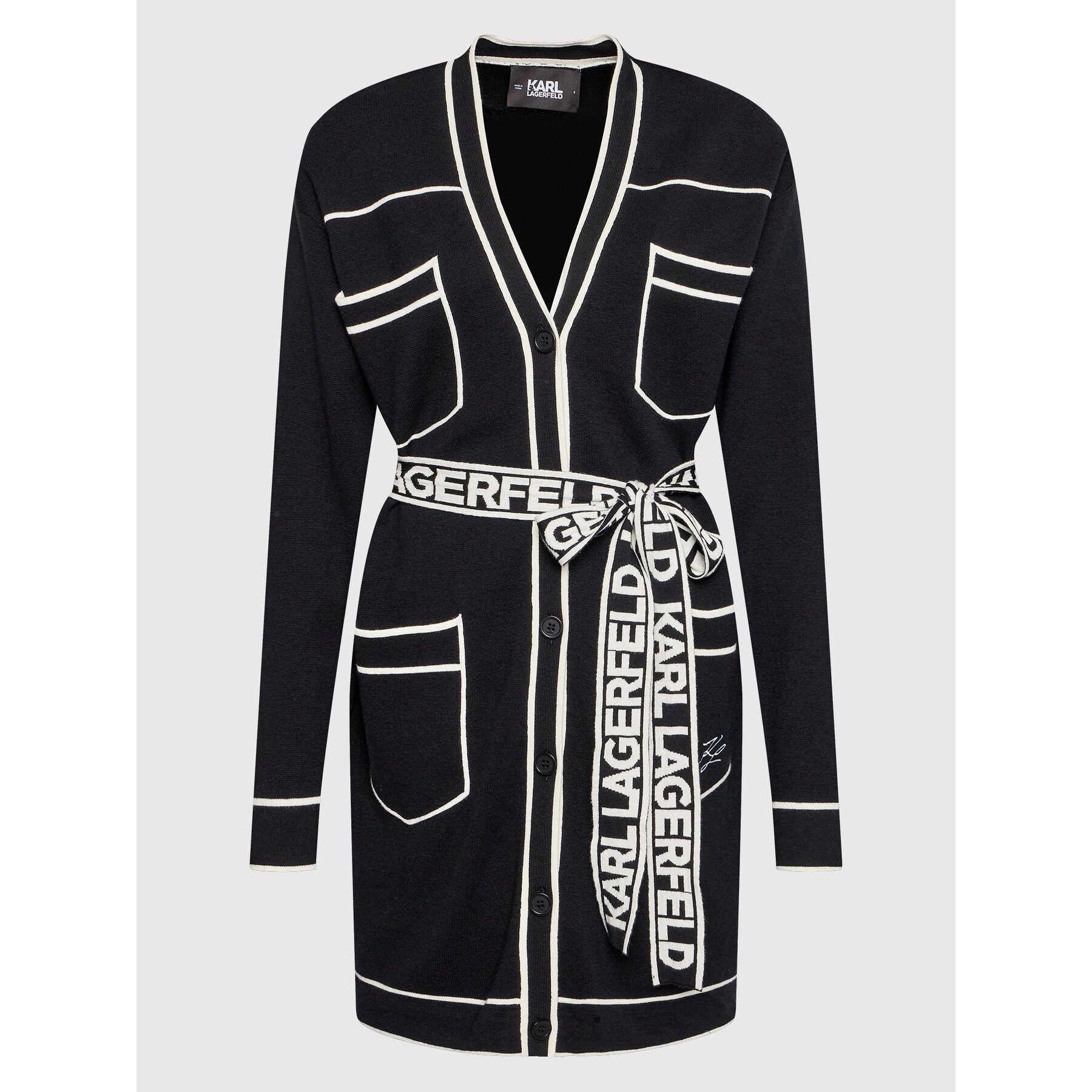 KARL LAGERFELD Cardigan 221W2003 Negru Relaxed Fit - Pled.ro