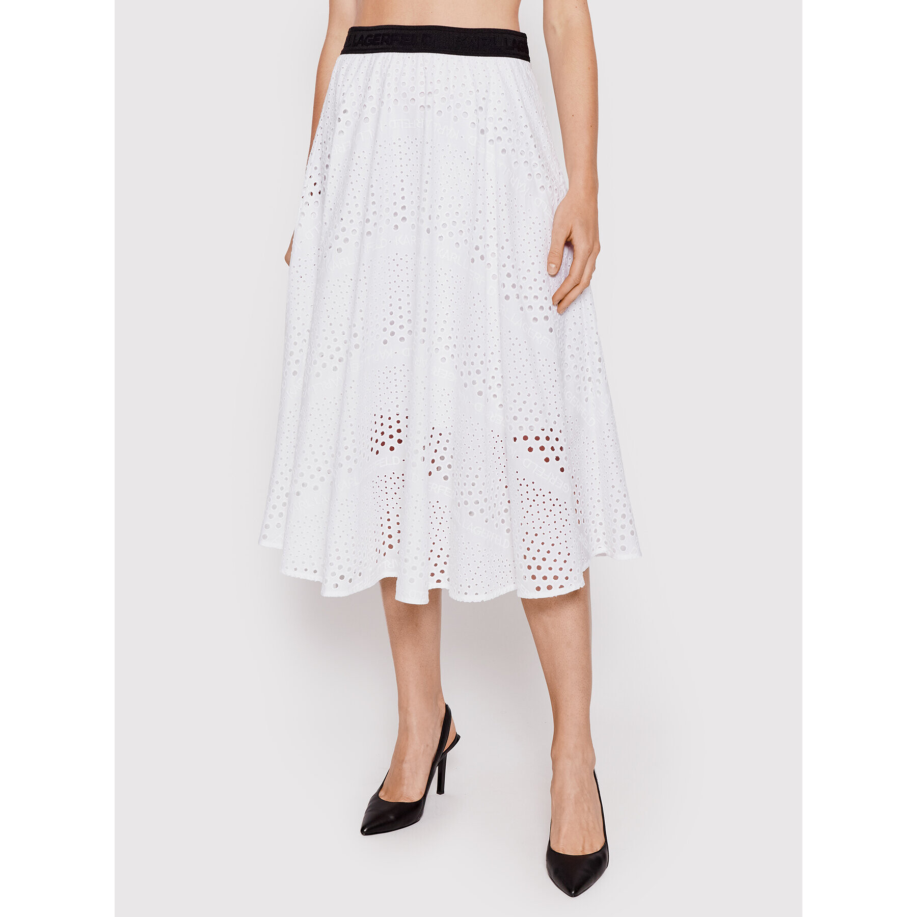 KARL LAGERFELD Fustă trapez Broderie Anglaise 221W1203 Alb Relaxed Fit - Pled.ro