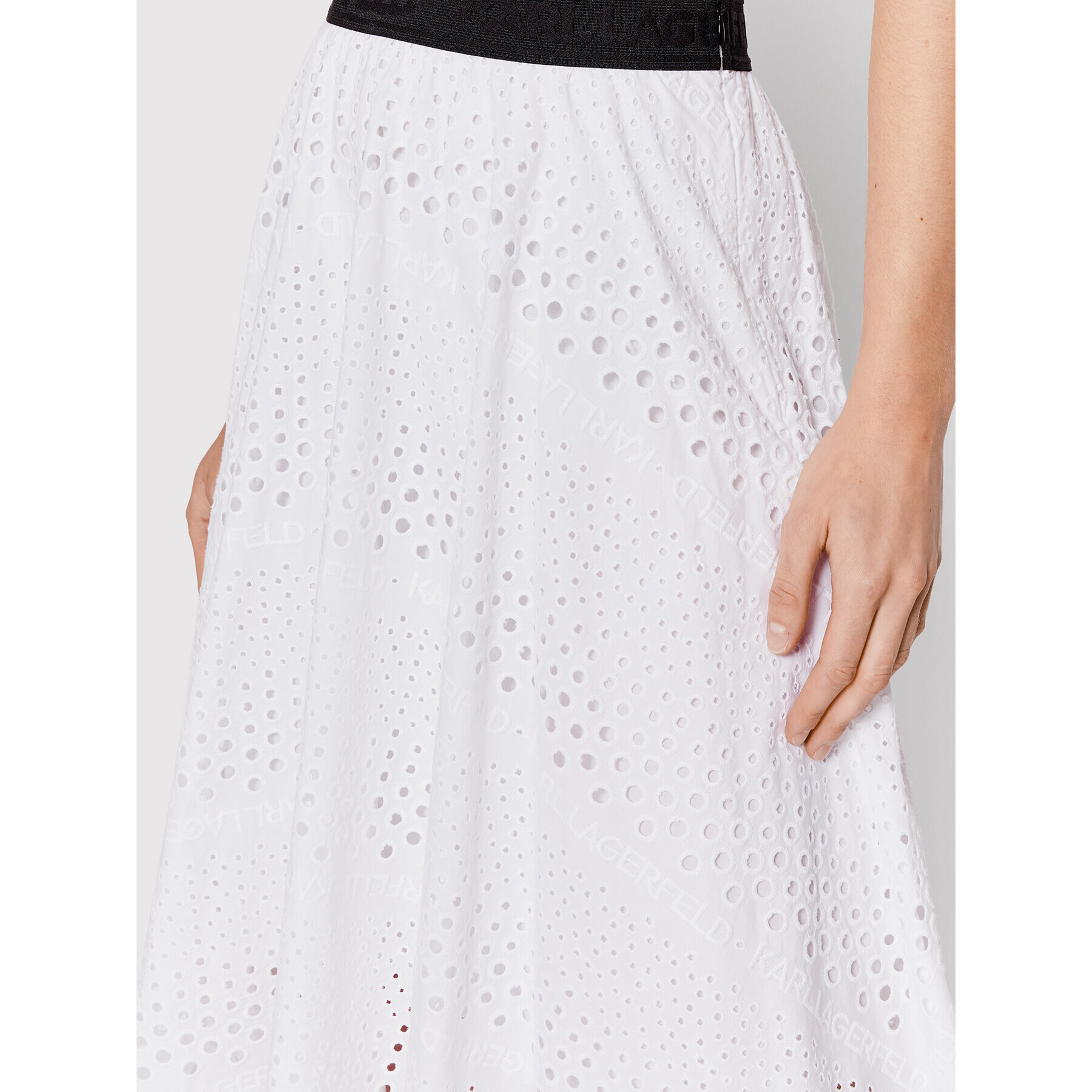 KARL LAGERFELD Fustă trapez Broderie Anglaise 221W1203 Alb Relaxed Fit - Pled.ro