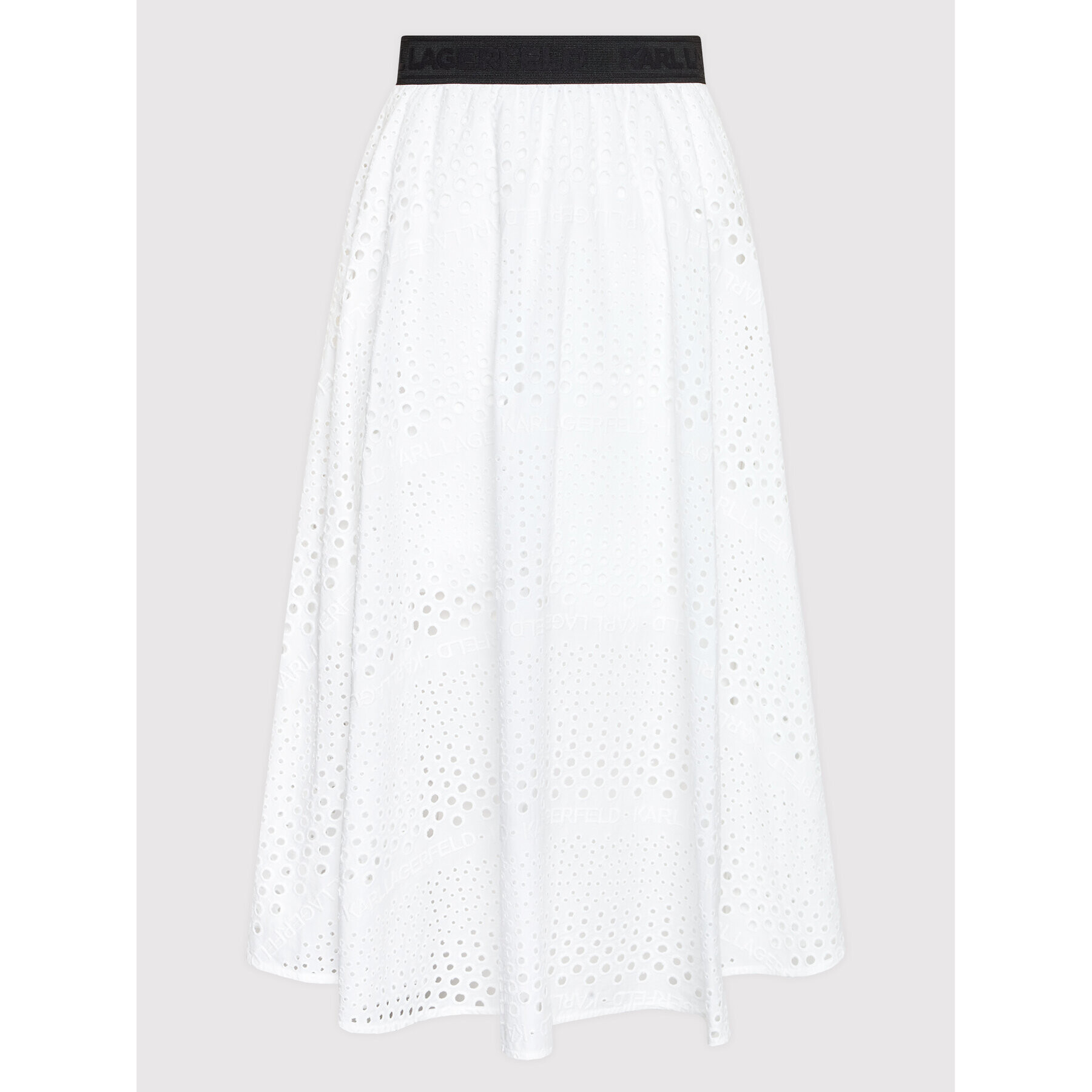 KARL LAGERFELD Fustă trapez Broderie Anglaise 221W1203 Alb Relaxed Fit - Pled.ro