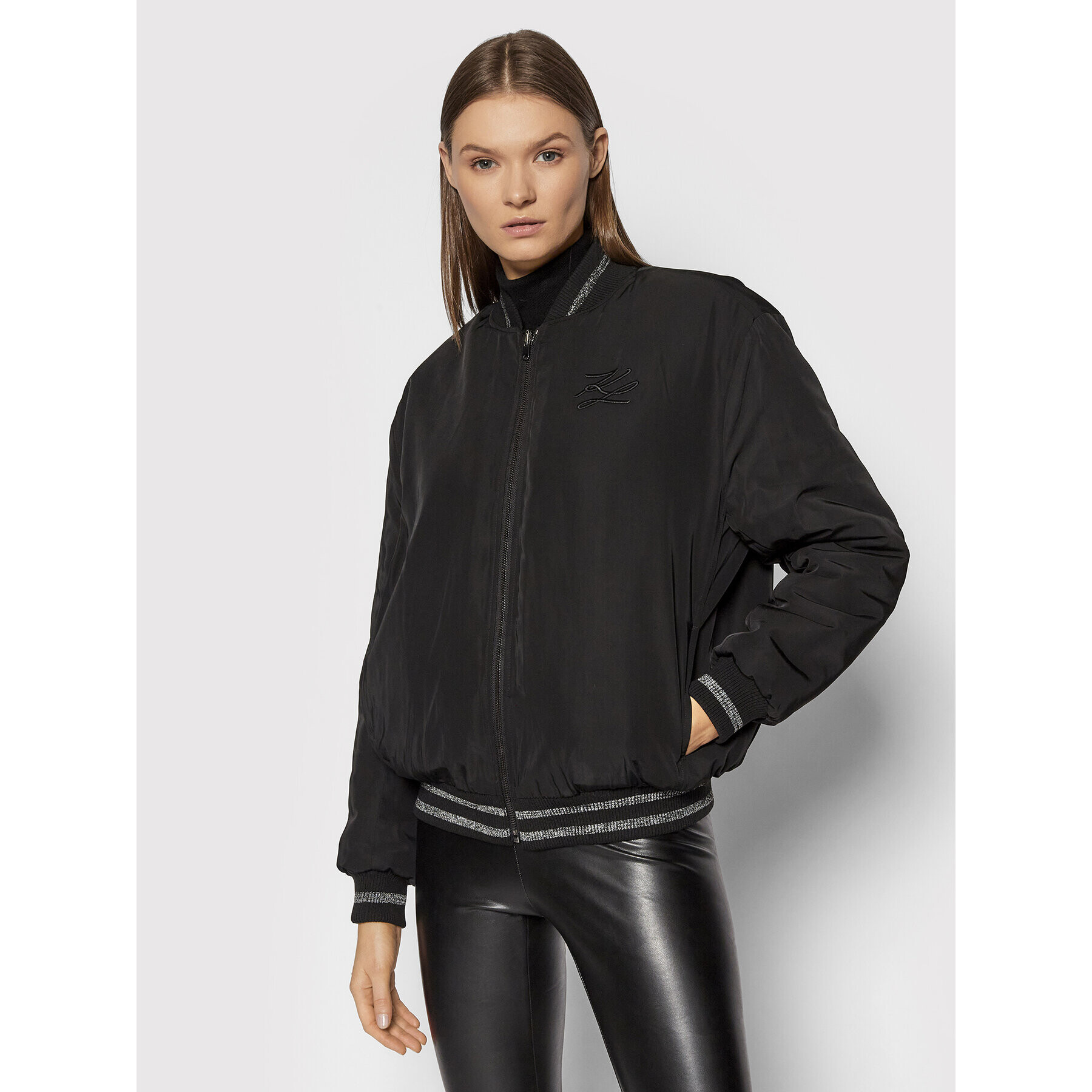 KARL LAGERFELD Geacă bomber Faux 216W1503 Negru Regular Fit - Pled.ro