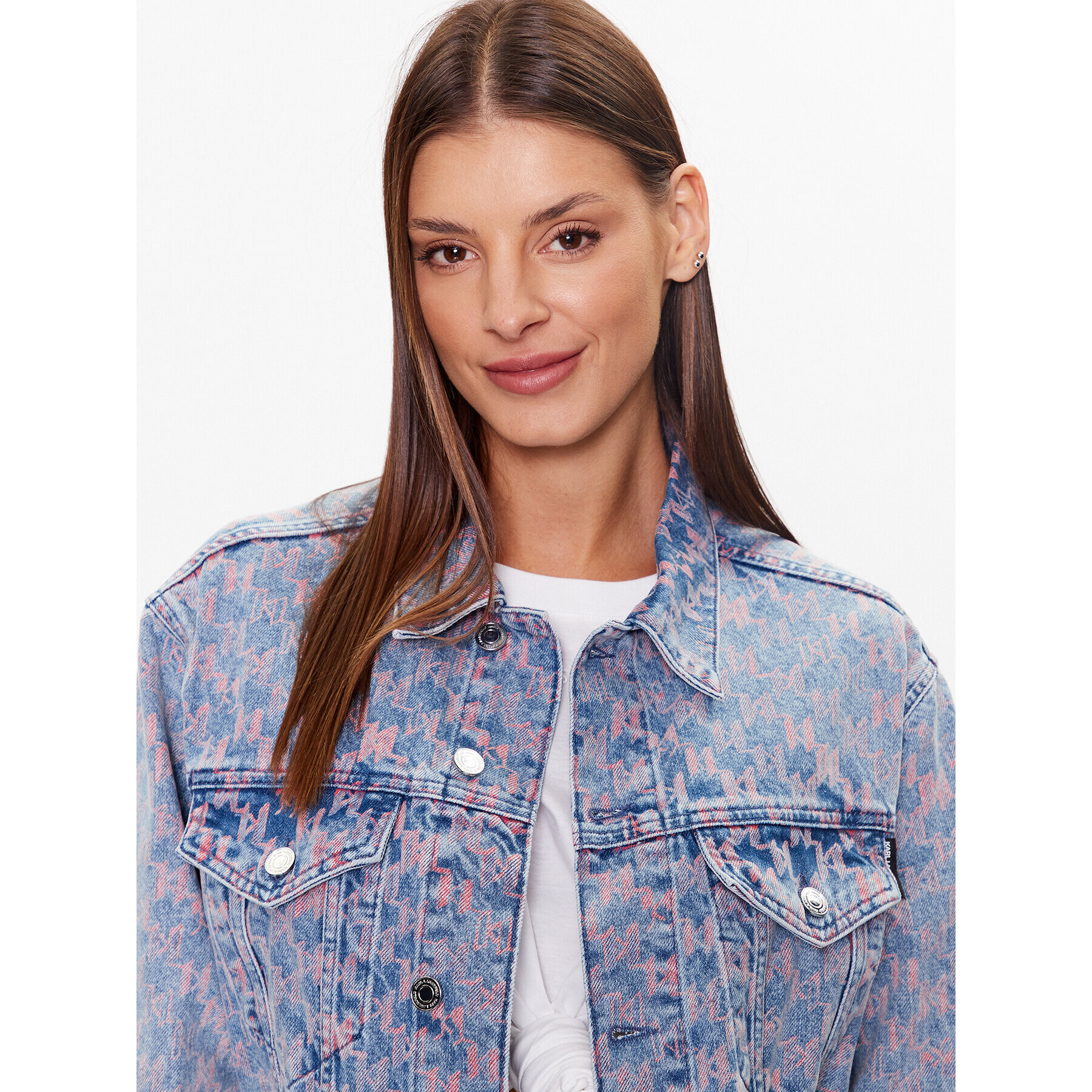 KARL LAGERFELD Geacă de blugi Printed Denim 230W1406 Bleumarin Regular Fit - Pled.ro