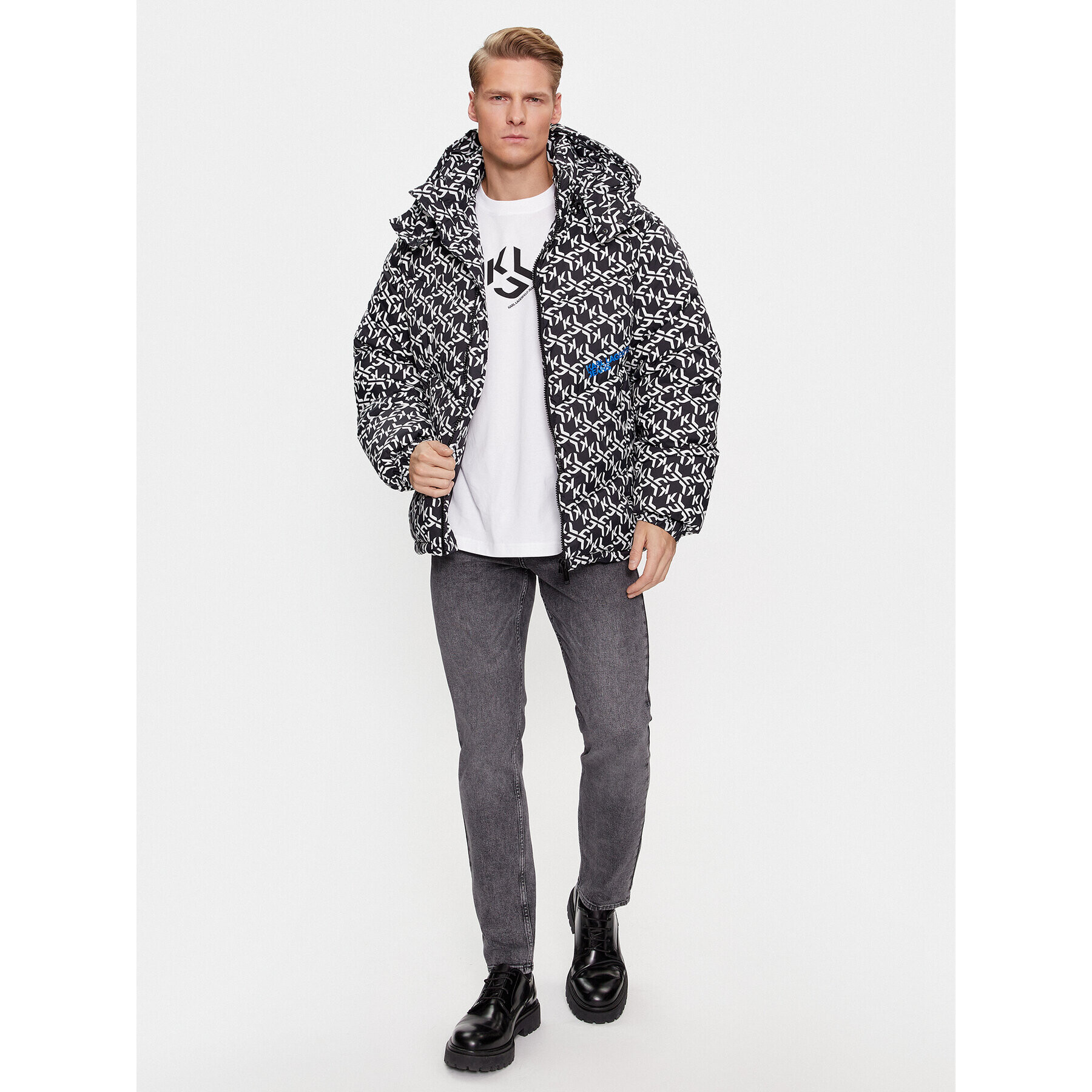 Karl Lagerfeld Jeans KARL LAGERFELD Geacă din puf Klj Monogram Aop Puffer Jacket 236D1500 Negru Regular Fit - Pled.ro