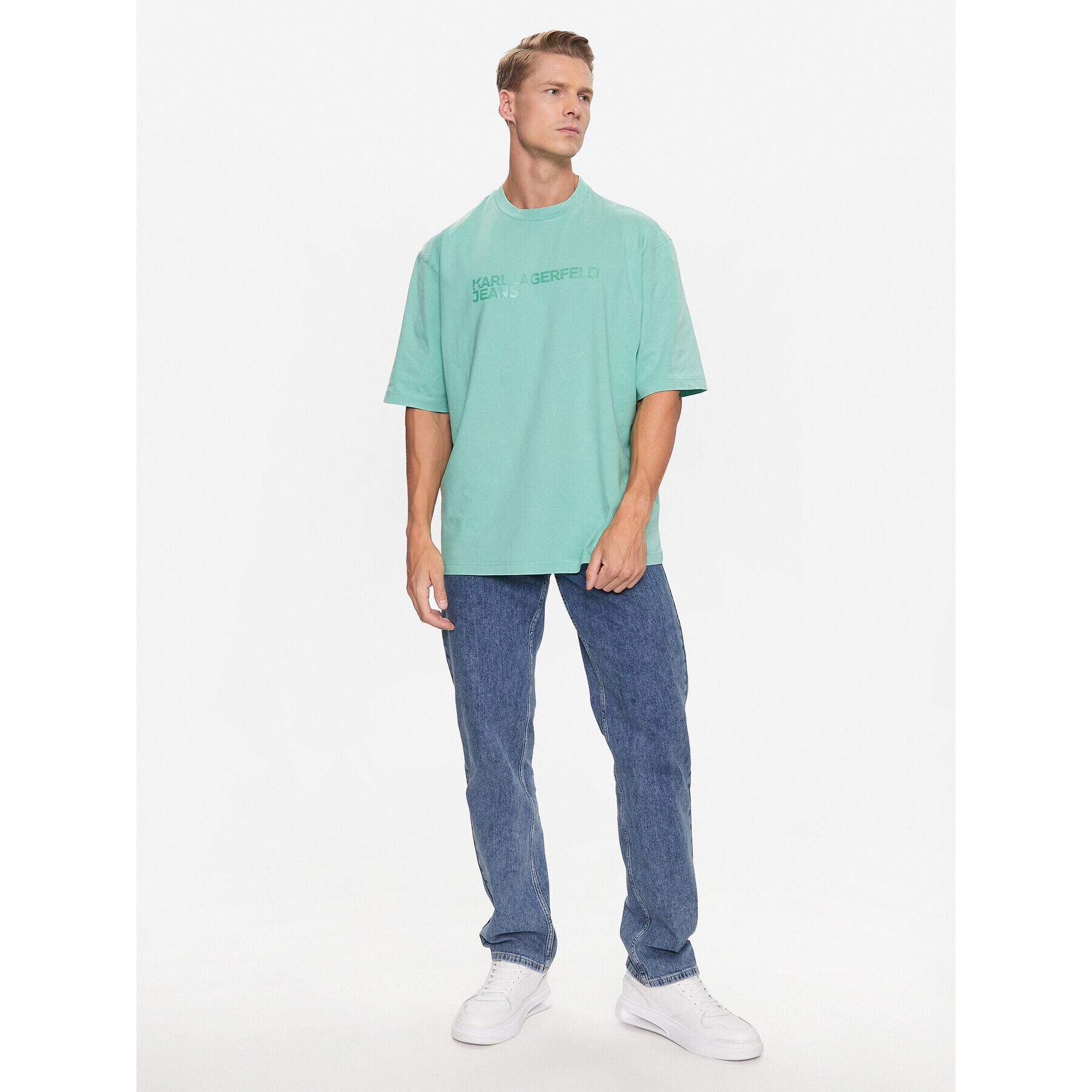 Karl Lagerfeld Jeans Tricou 231D1750 Verde Regular Fit - Pled.ro