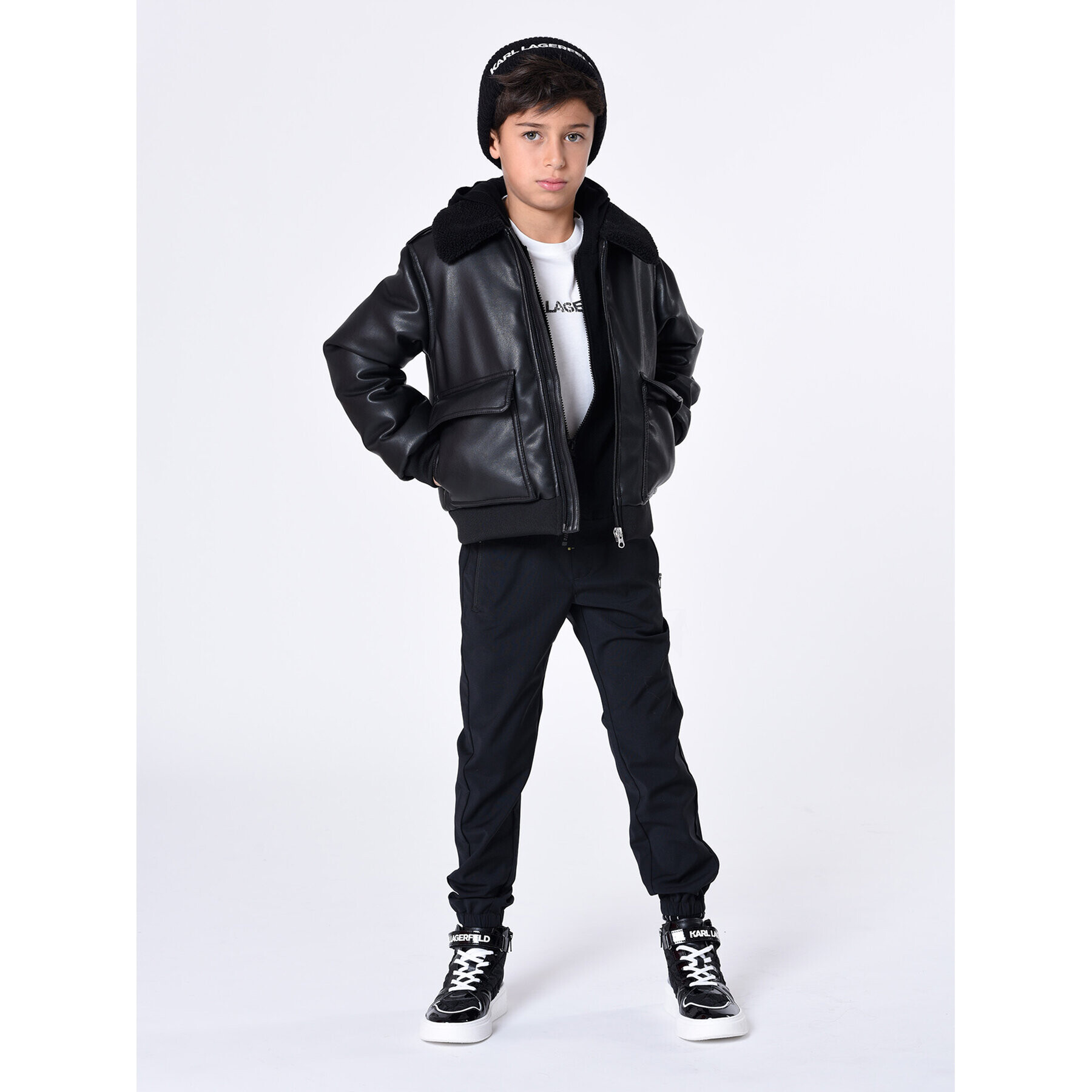 Karl Lagerfeld Kids Geacă din imitație de piele Z26103 D Negru Regular Fit - Pled.ro