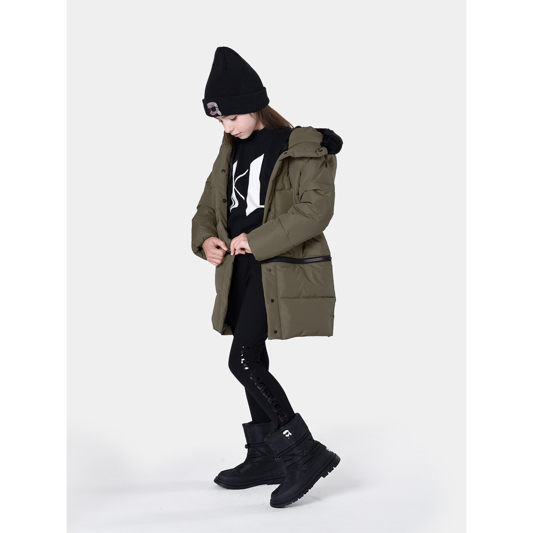 Karl Lagerfeld Kids Geacă din puf Z16167 S Kaki Regular Fit - Pled.ro