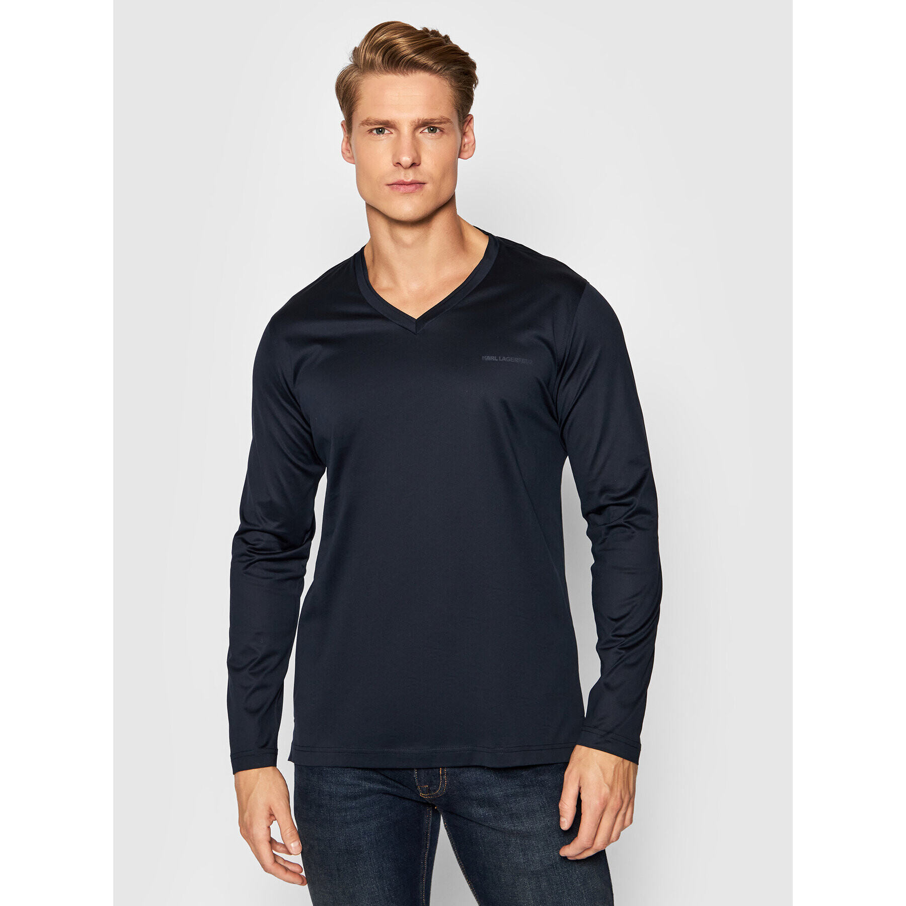 KARL LAGERFELD Longsleeve Vneck 755000 512200 Bleumarin Regular Fit - Pled.ro