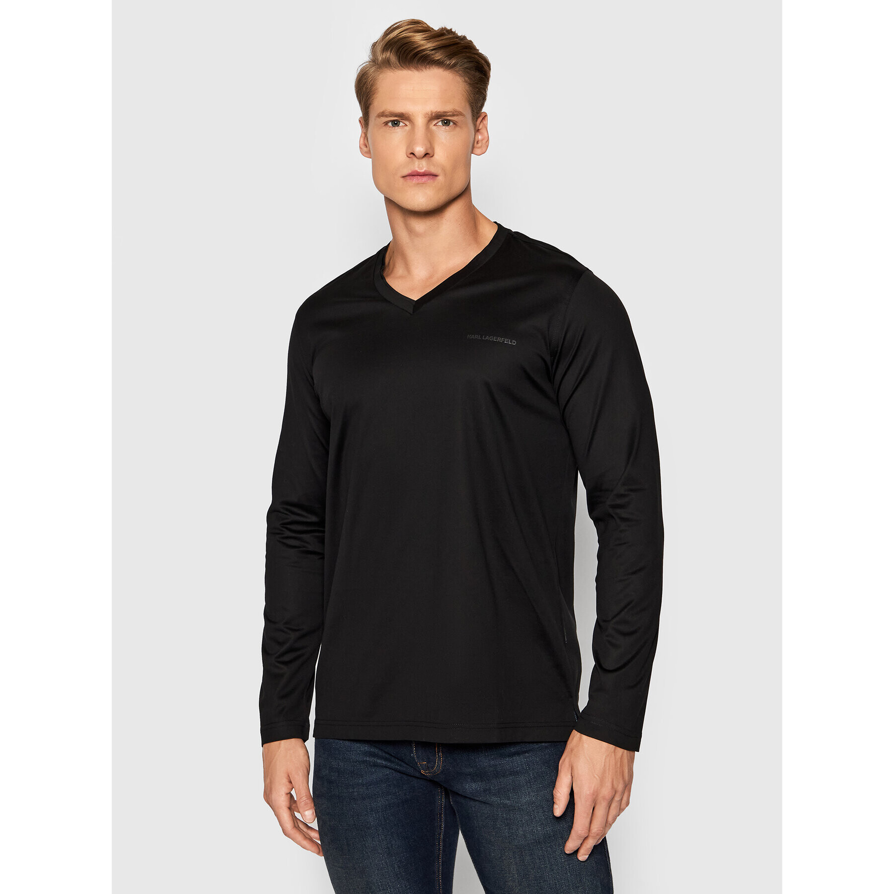 KARL LAGERFELD Longsleeve Vneck 755000 512200 Negru Regular Fit - Pled.ro