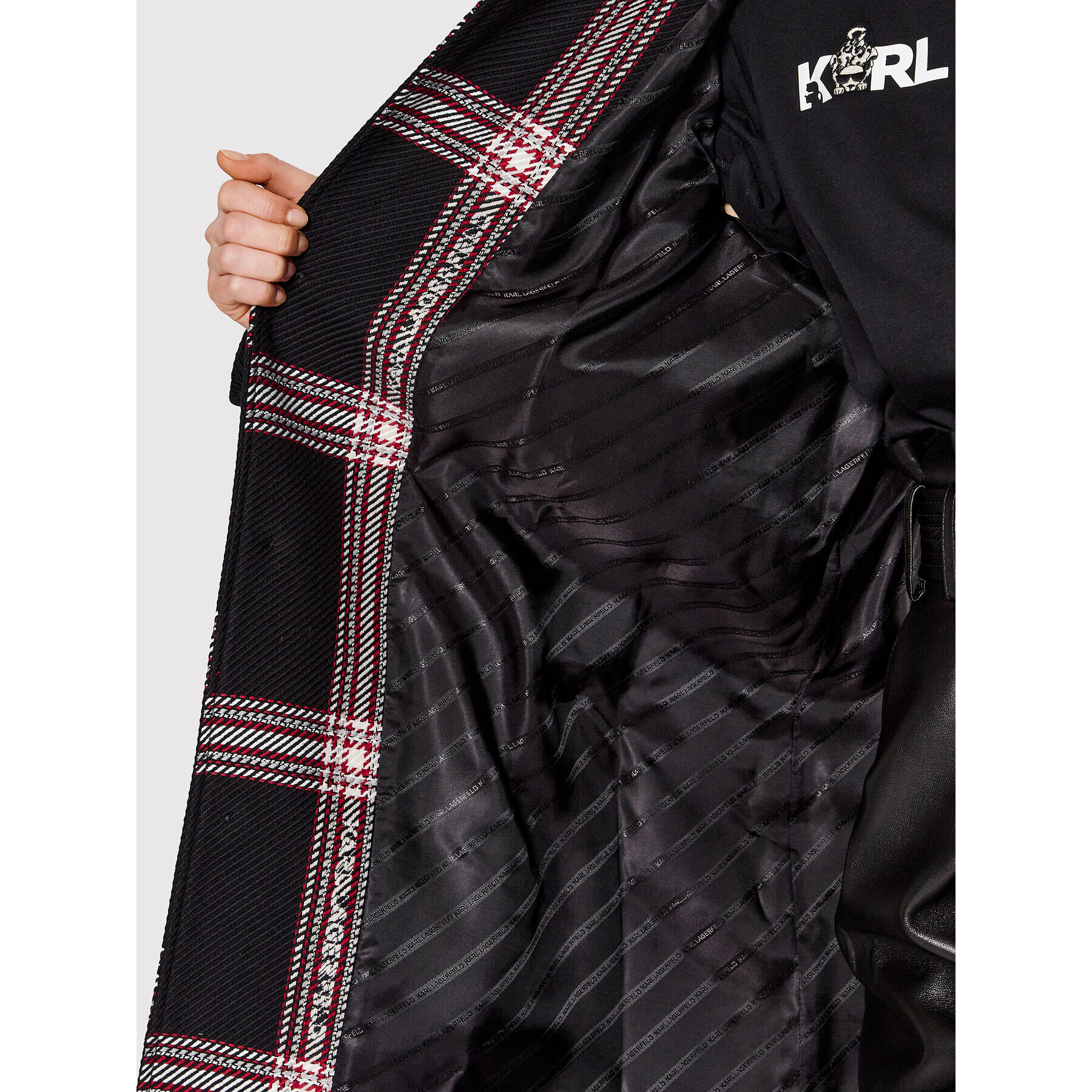 KARL LAGERFELD Palton Logo Check 220W1582 Negru Relaxed Fit - Pled.ro