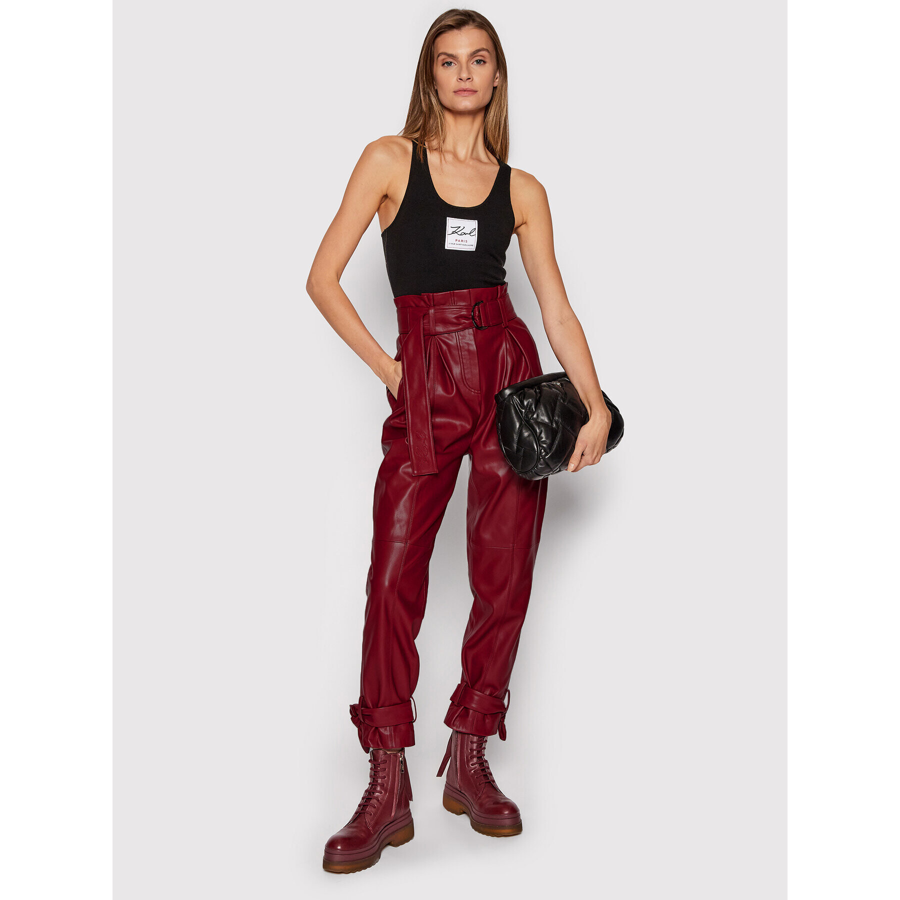 KARL LAGERFELD Pantaloni din imitație de piele Faux 216W1004 Vișiniu Regular Fit - Pled.ro