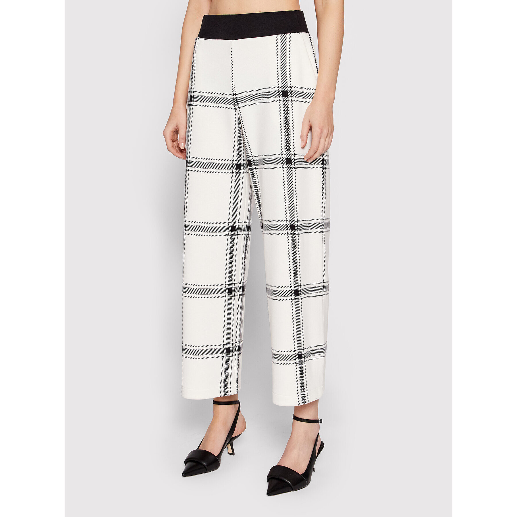 KARL LAGERFELD Pantaloni din material Check Printed 220W1032 Bej Relaxed Fit - Pled.ro