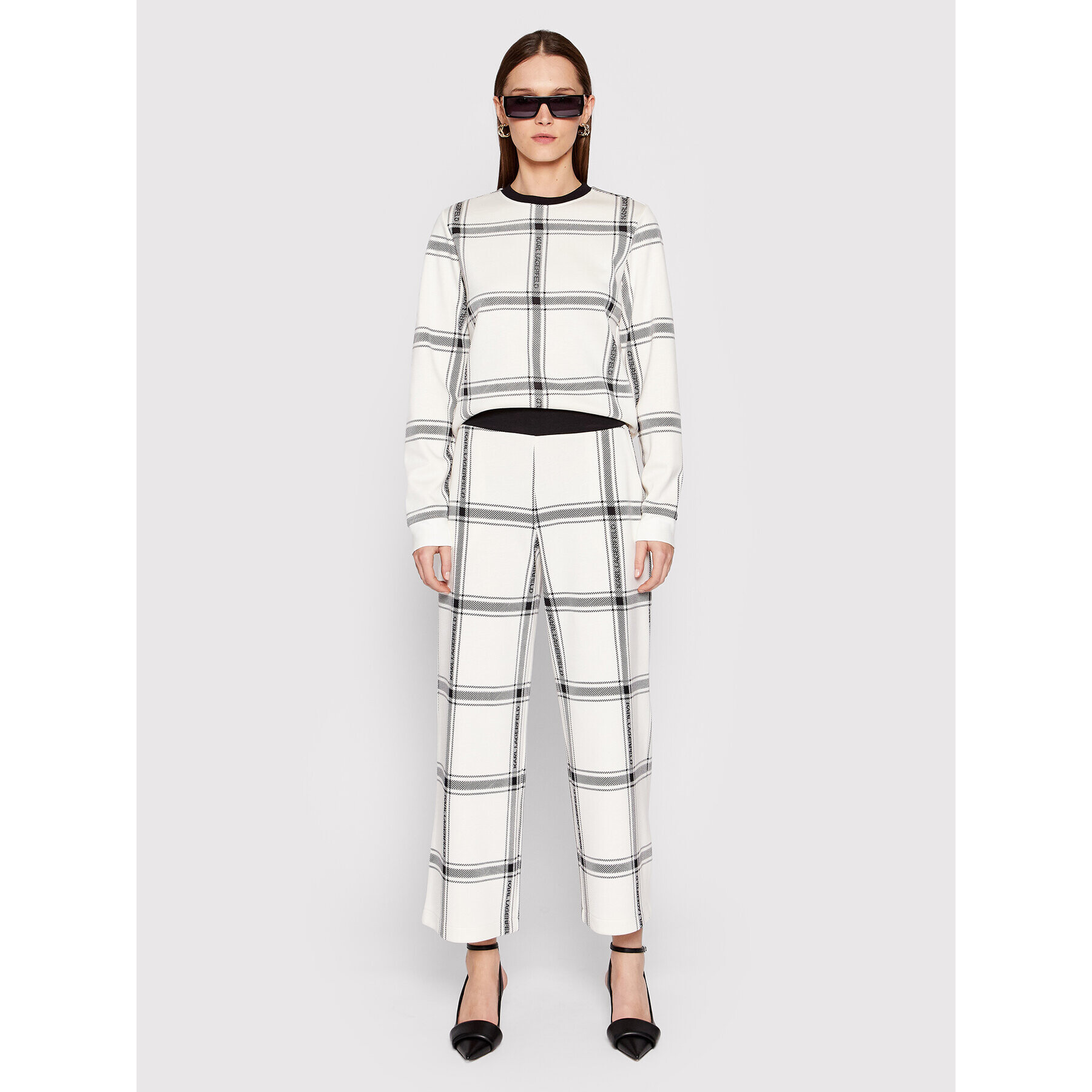 KARL LAGERFELD Pantaloni din material Check Printed 220W1032 Bej Relaxed Fit - Pled.ro