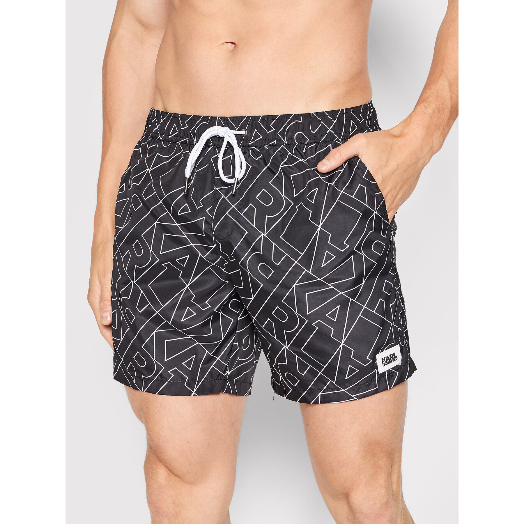 KARL LAGERFELD Pantaloni scurți pentru înot All-Over KL22MBM03 Negru Regular Fit - Pled.ro