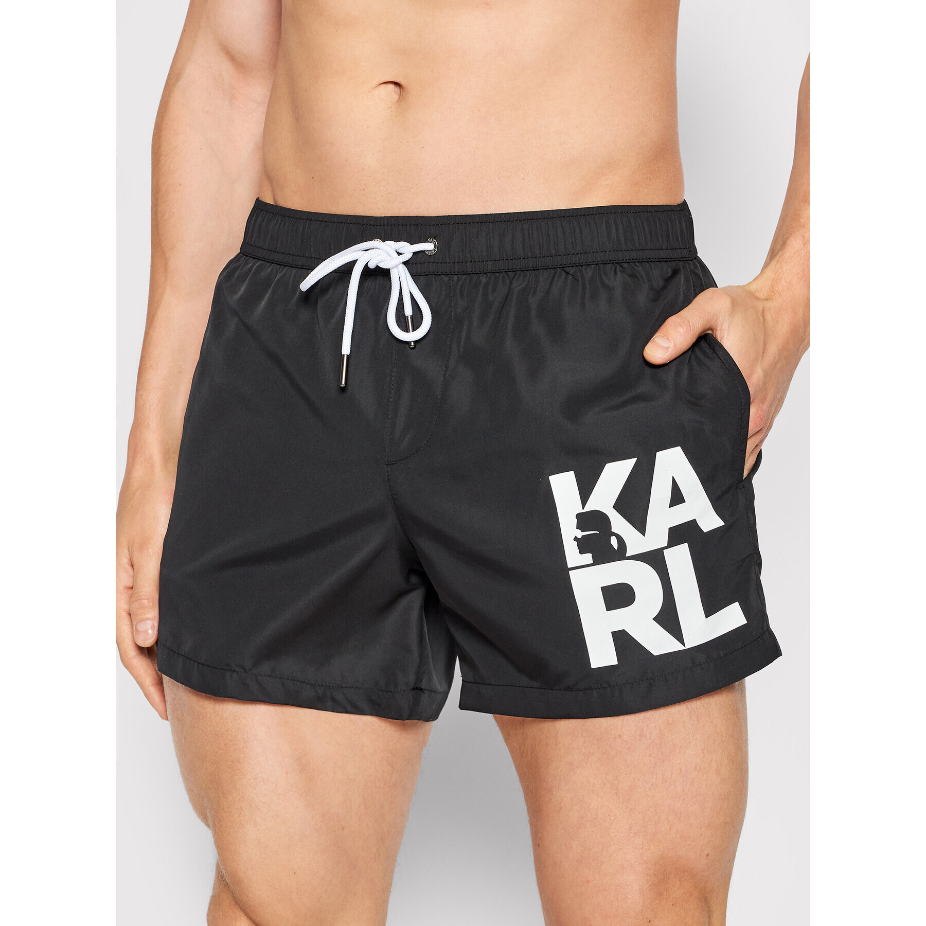 KARL LAGERFELD Pantaloni scurți pentru înot Carry Over KL22MBS08 Negru Regular Fit - Pled.ro