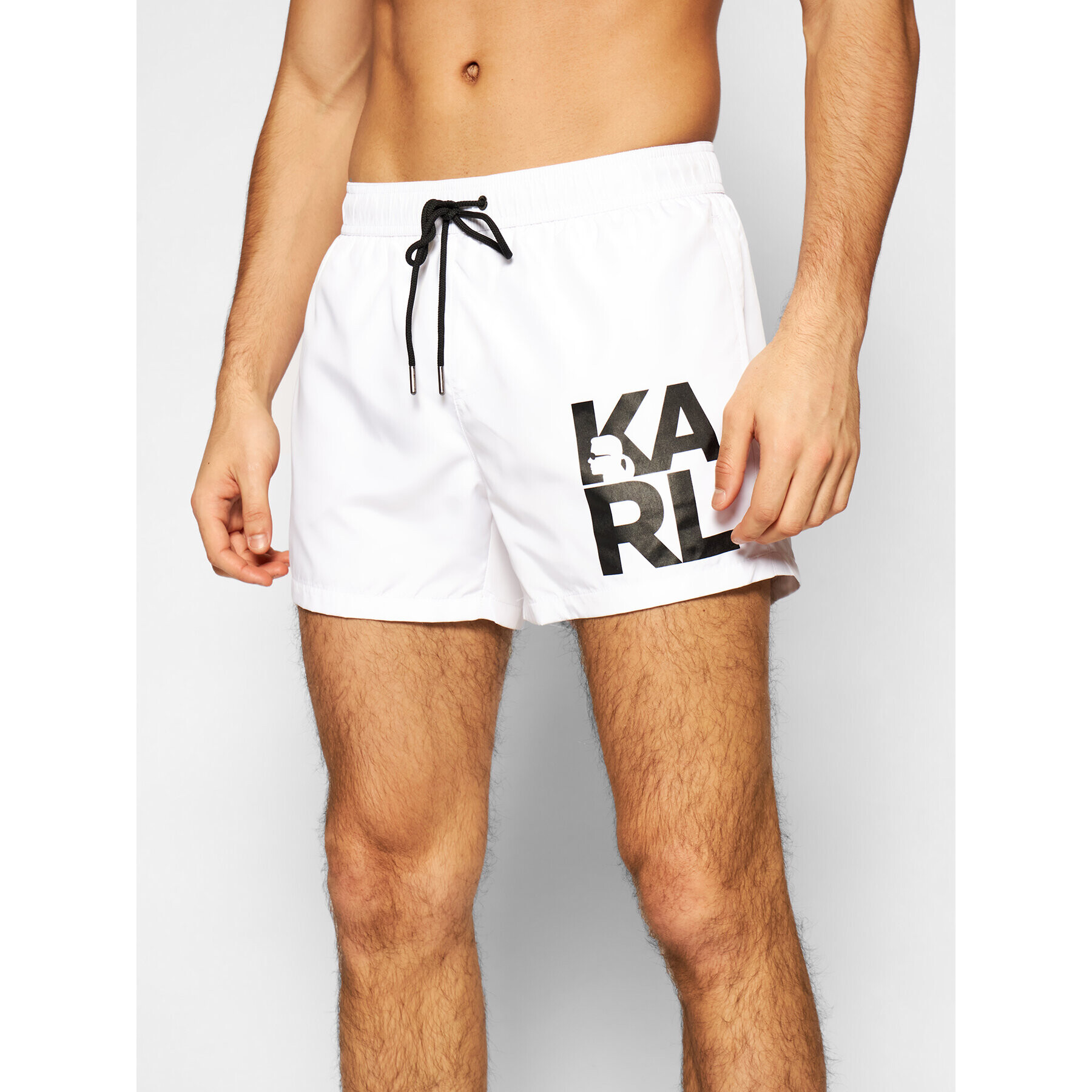 KARL LAGERFELD Pantaloni scurți pentru înot Classic KL21MBS02 Alb Regular Fit - Pled.ro