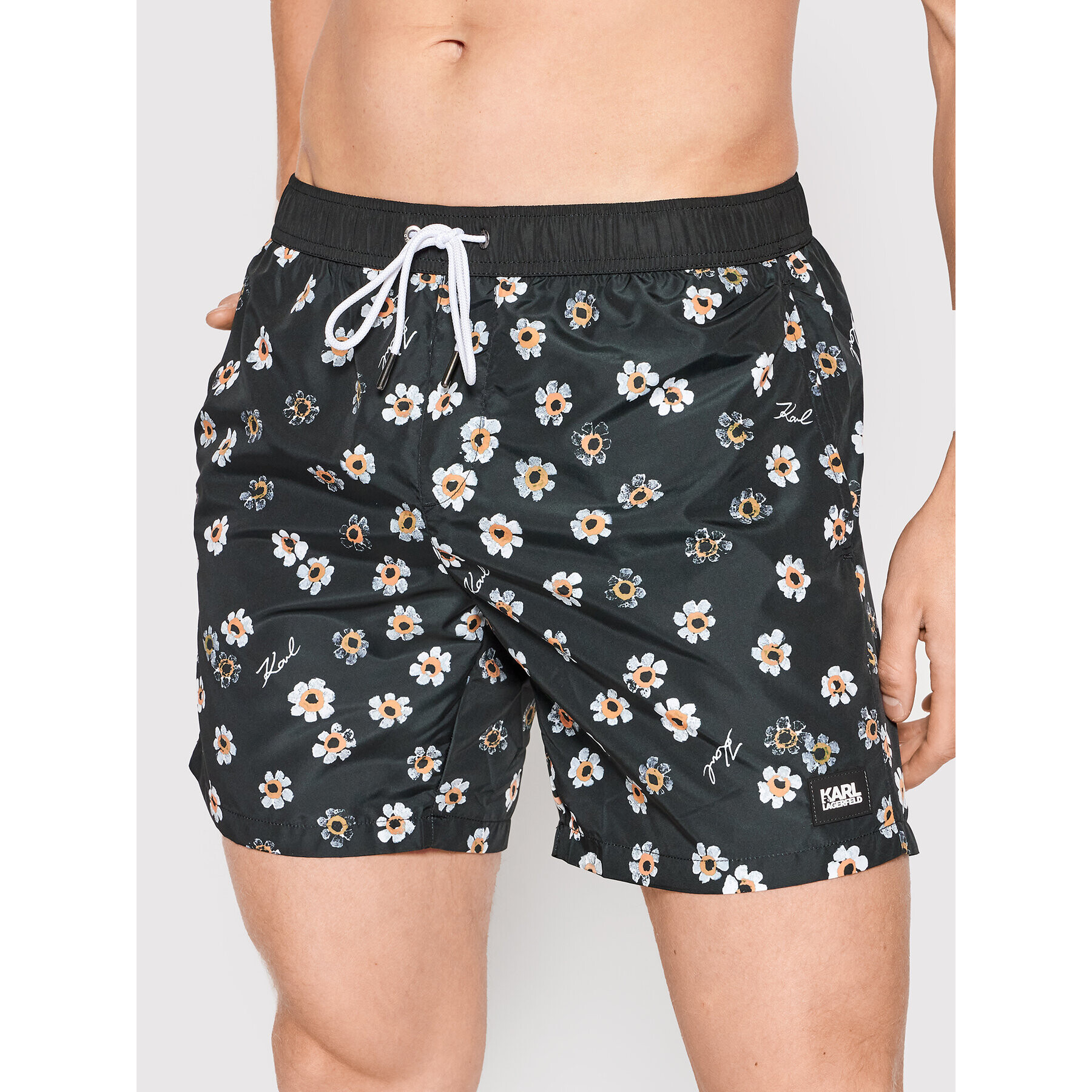 KARL LAGERFELD Pantaloni scurți pentru înot Flower KL22MBM07 Negru Regular Fit - Pled.ro