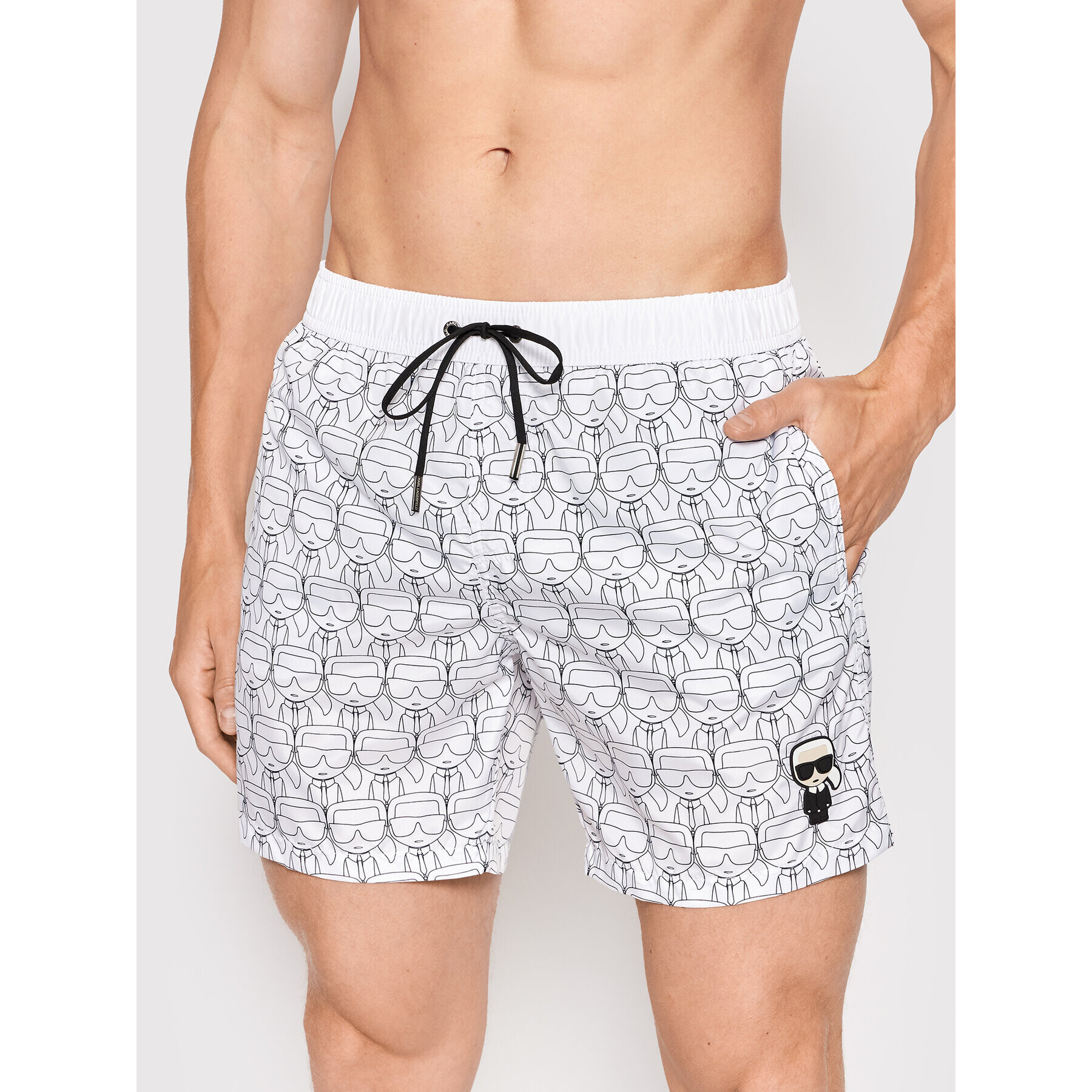 KARL LAGERFELD Pantaloni scurți pentru înot Ikonic All-Over KL22MBM10 Alb Regular Fit - Pled.ro