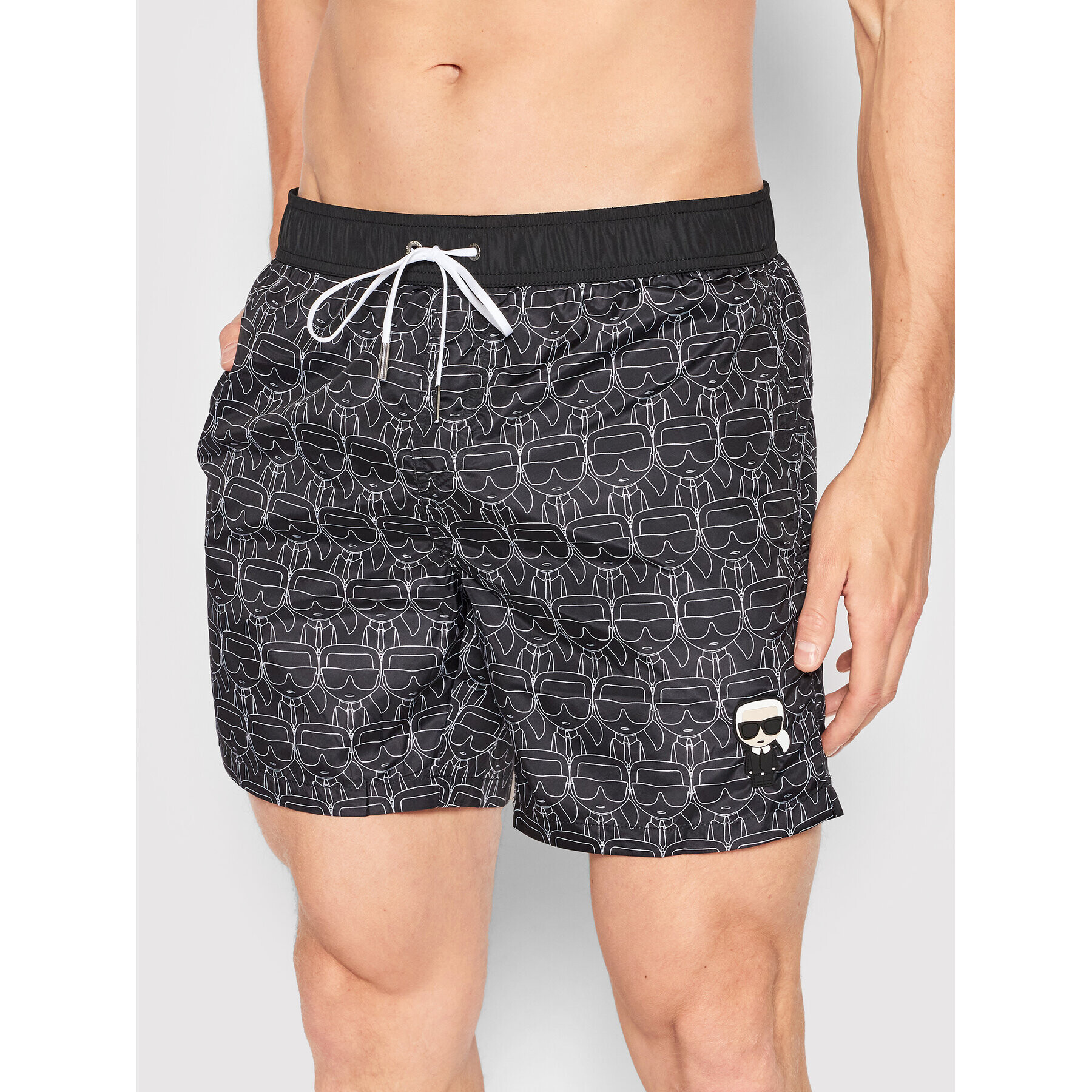 KARL LAGERFELD Pantaloni scurți pentru înot Ikonic All-Over KL22MBM10 Negru Regular Fit - Pled.ro