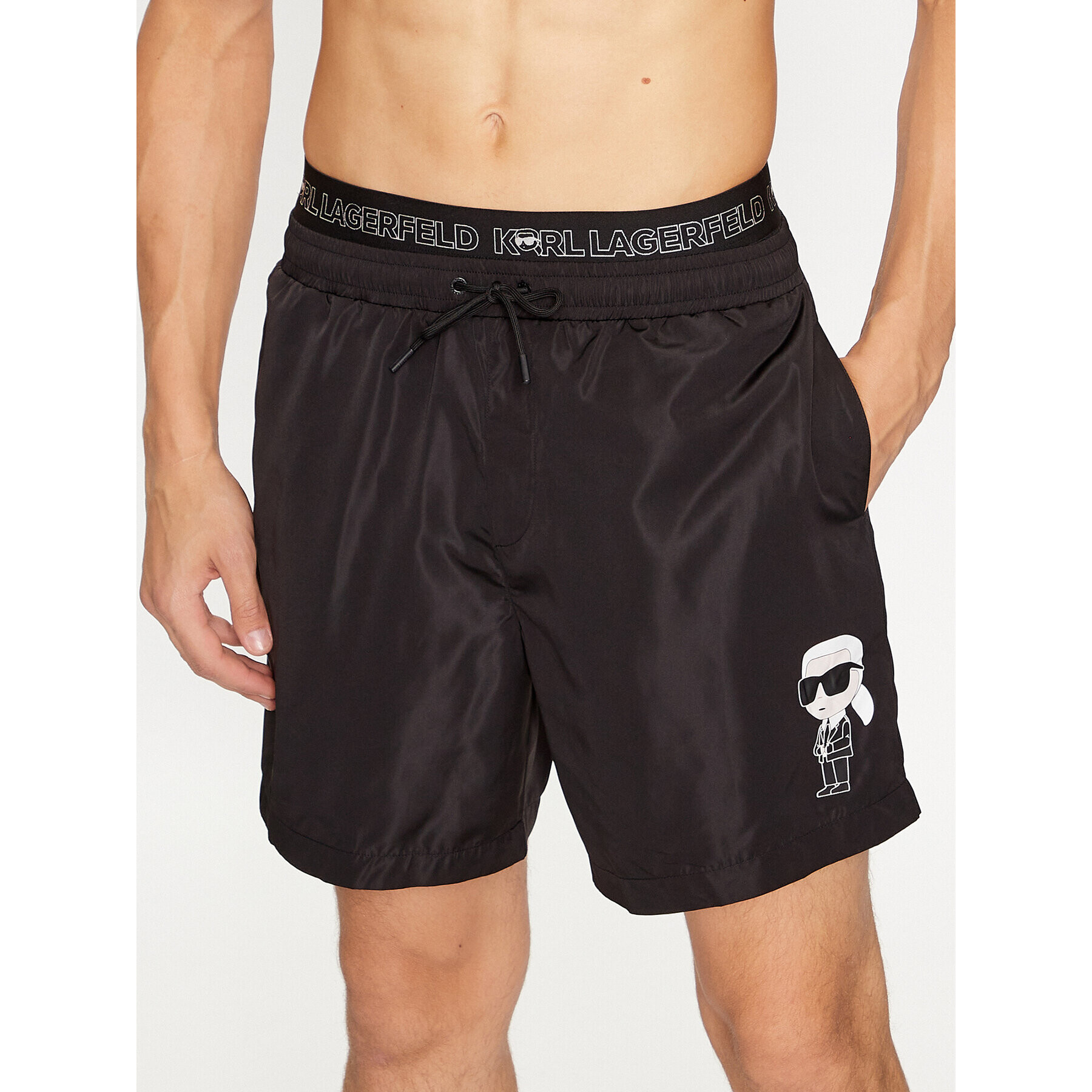 KARL LAGERFELD Pantaloni scurți de plajă Ikonik 2.0 Elastic Med Shorts 235M2213 Negru Regular Fit - Pled.ro