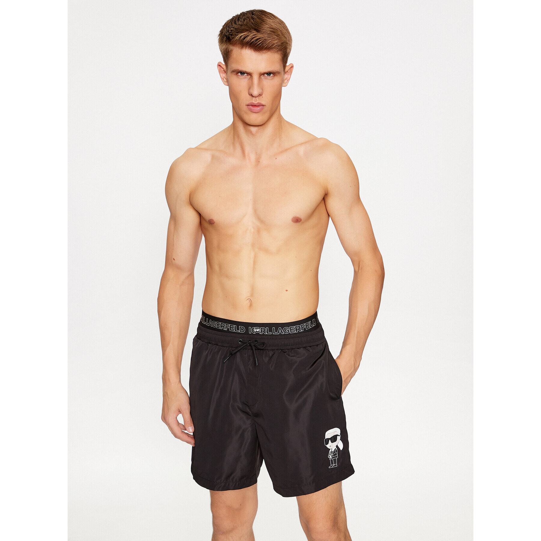 KARL LAGERFELD Pantaloni scurți de plajă Ikonik 2.0 Elastic Med Shorts 235M2213 Negru Regular Fit - Pled.ro